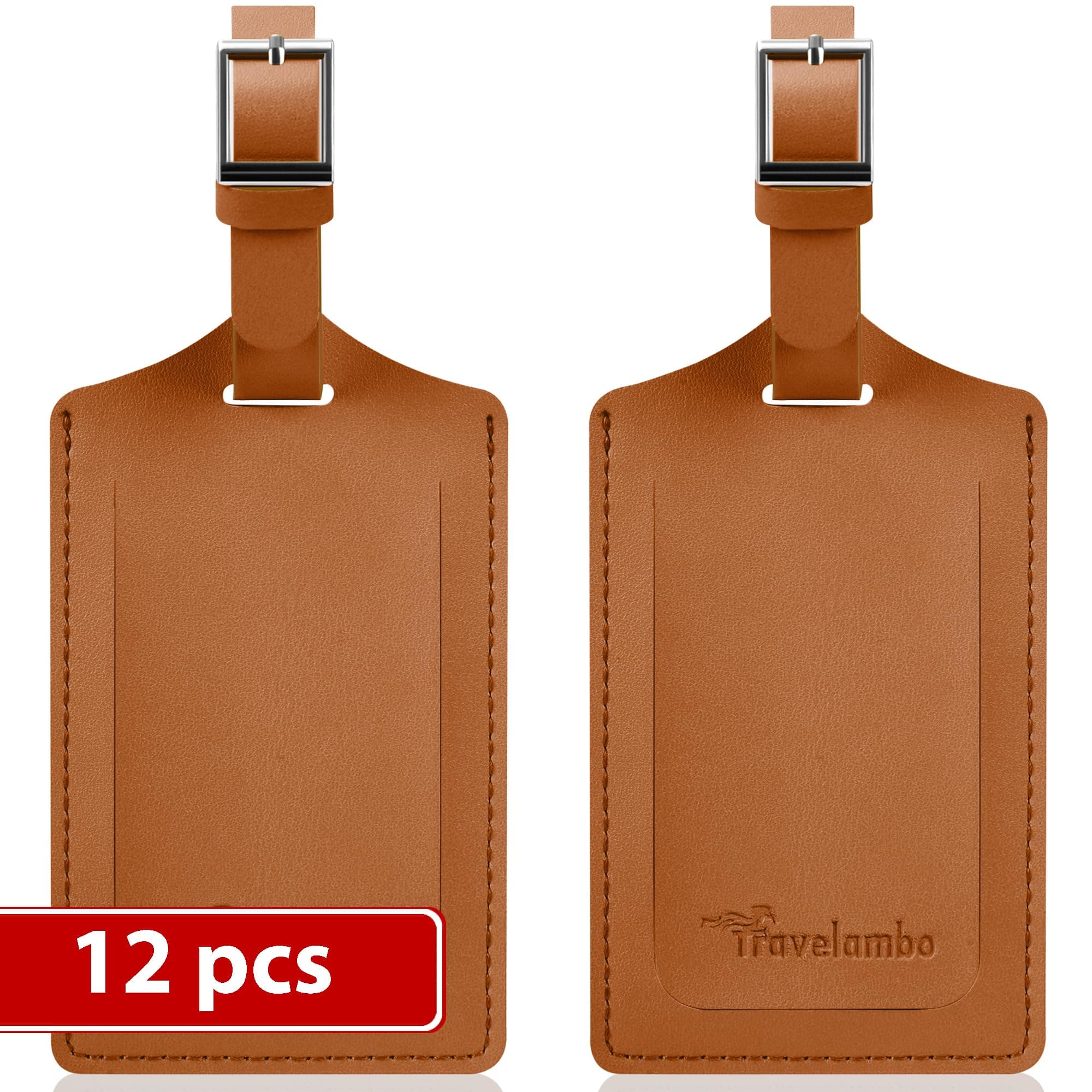 Travelambo スーツケース用荷物タグ フェイクレザー プライバシー保護 12パック バッグタグ トラベルアクセサリー 必需品、黄褐色