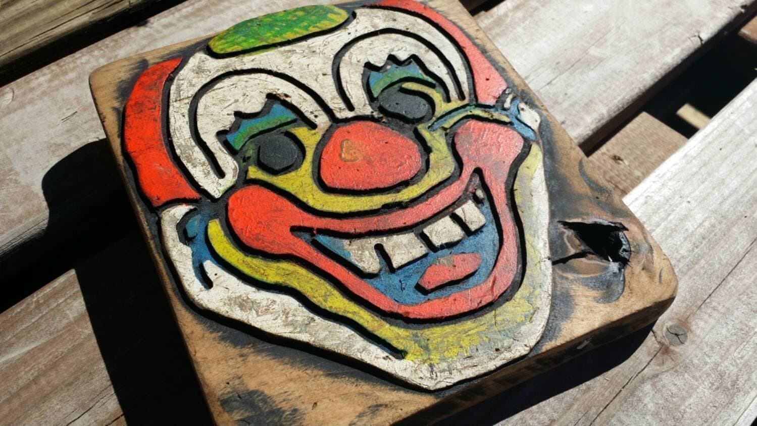 6" Vintage Looking 3-ring Circus Clown, Painted and Routed Wooden Wall Art. Made to Order (Please allow between 1-4 weeks for delivery if there are none currently on hand)