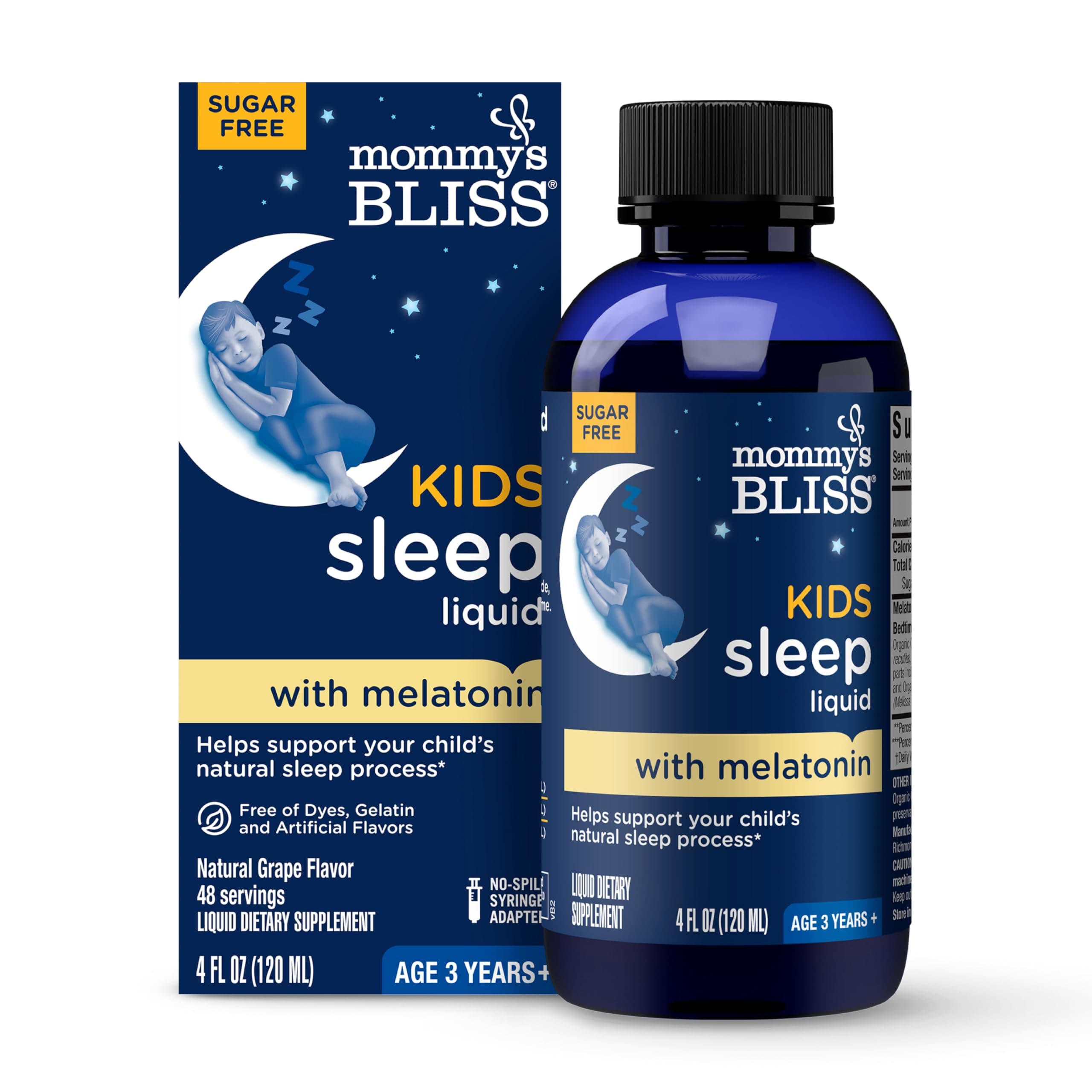 Mommy's Bliss Kids Sleep Liquid with Melatonin & Calming Herbs | Melatonin for Children 3 Years & Up | Grape Flavor | Sugar Free | 4 Fl Oz (60 Servings)