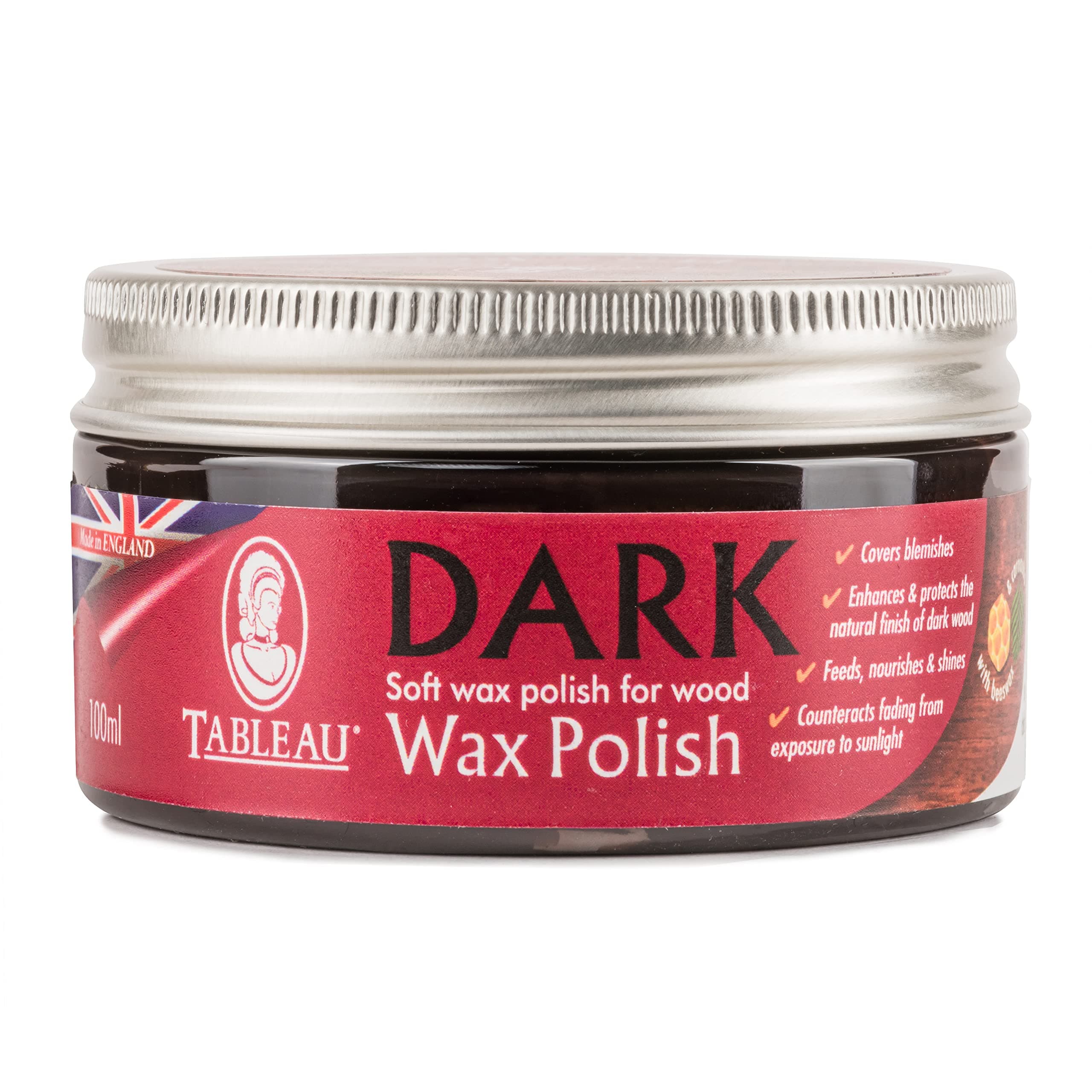 Dark Brown Wax Polish, Furniture Polish with Canauba and Beeswax For all Types of Wood. 100ml