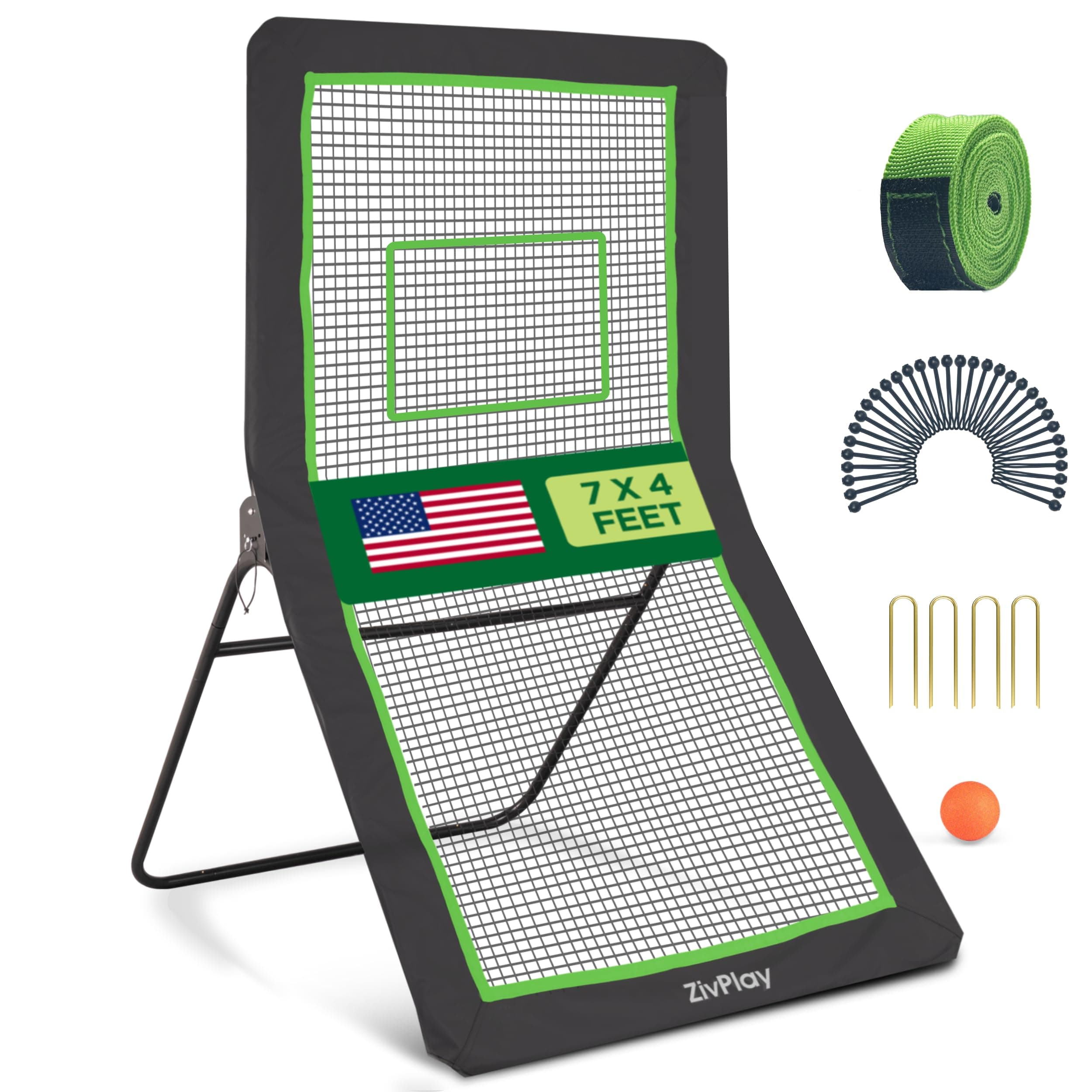 Volleyball Rebounder Net Lacrosse Rebounder Bounce Back Equipment with 5 Adjustable Rebound Angles Ground Stakes Neon Strap for Lacrosse Training and Volley Ball Practice