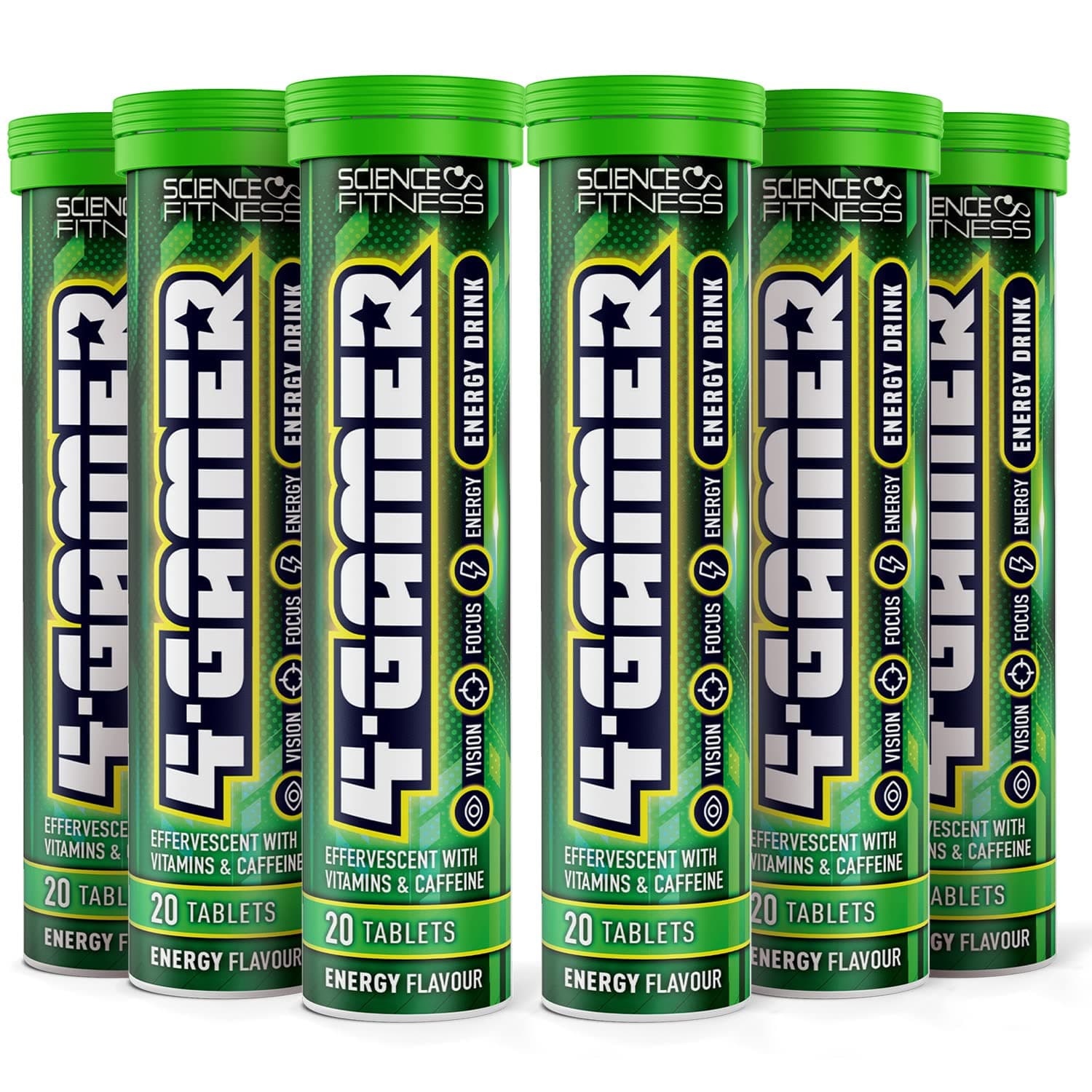 Gaming Supplement 4Gamer- Stimulants for Energy, Focus & Vision - Nootropic Brain Booster with Caffiene, Taurine & Vitamins (6 Tubes)