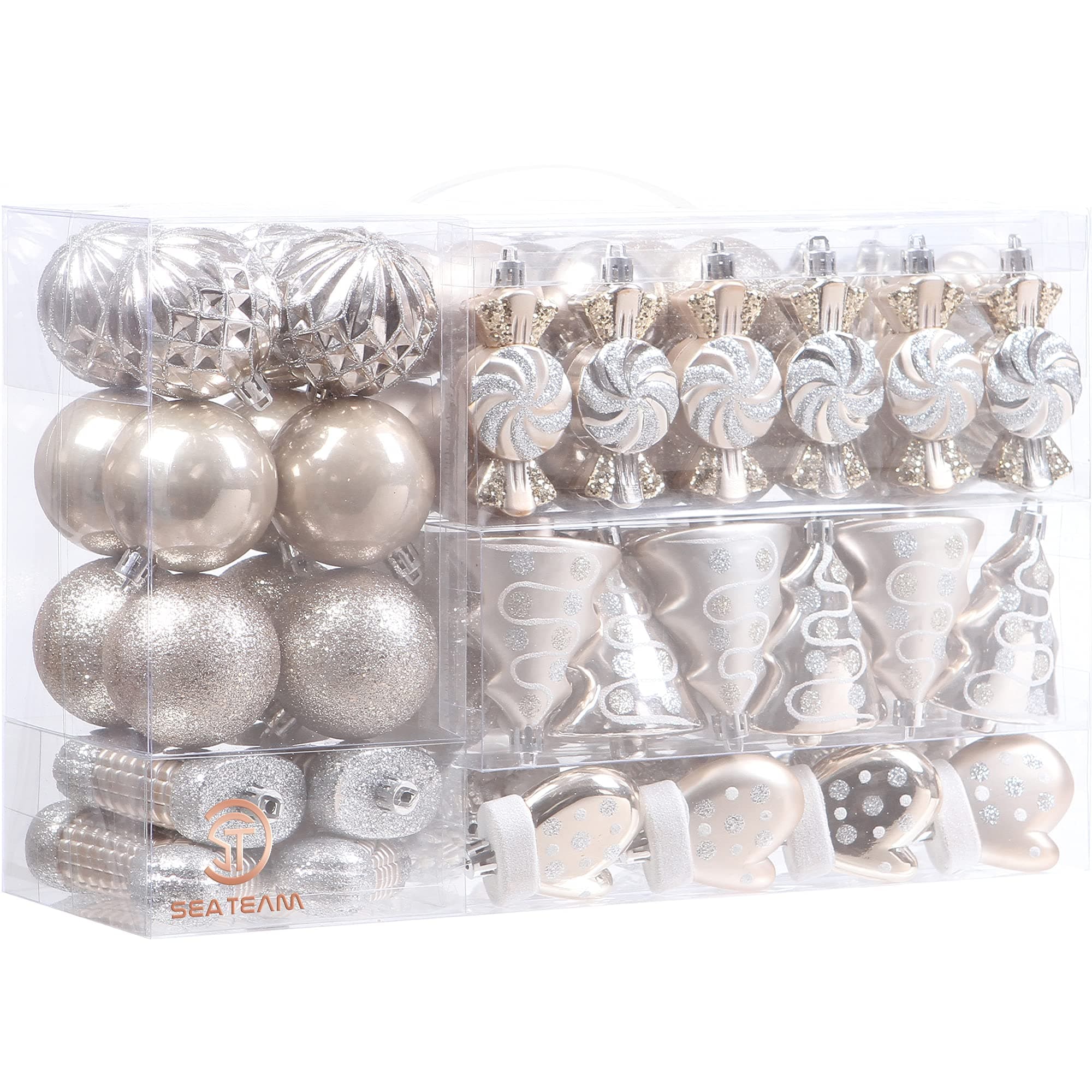 77-Pack Assorted Shatterproof Christmas Balls Christmas Ornaments Set Decorative Baubles Pendants with Reusable Hand-held Gift Package for Xmas Tree (Champagne)