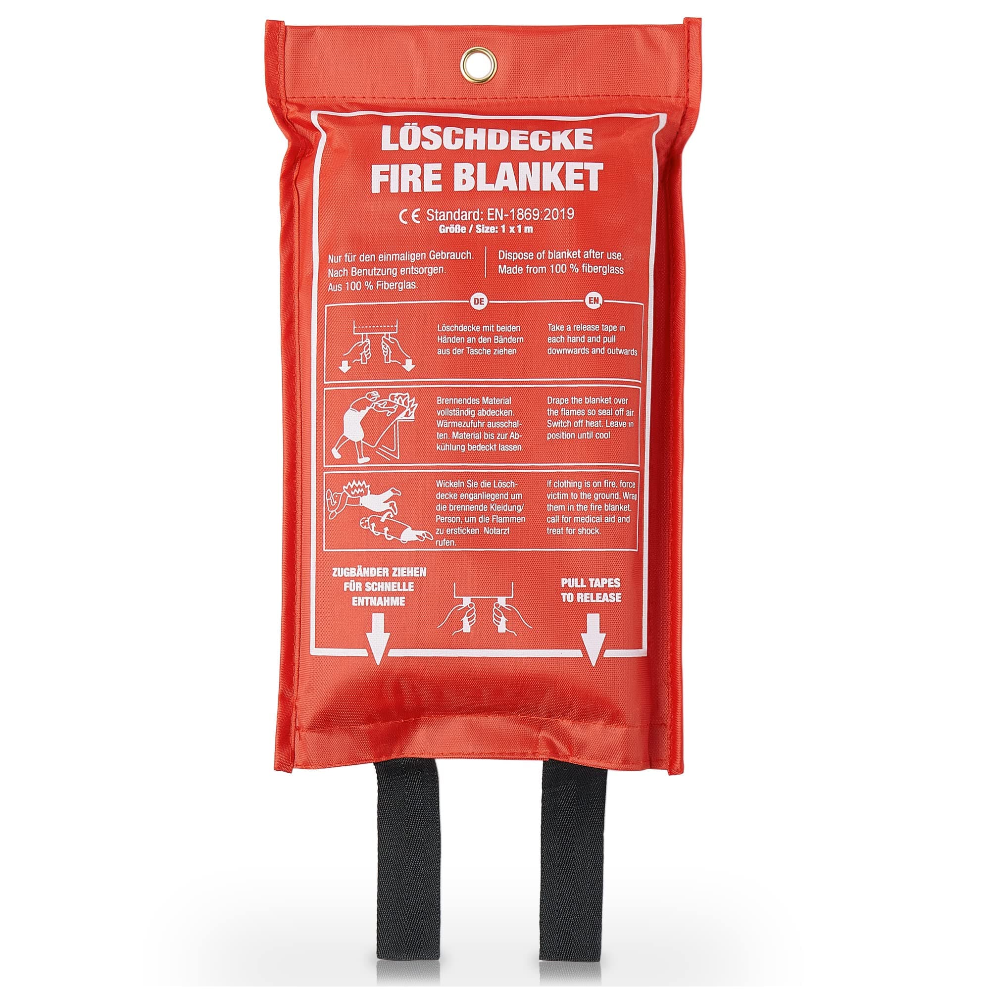 AmazyFire Blanket (1.2 x 1.2 m) + Soft Case + Escape Way Sticker – Fire Retardant Blanket for Use in the Domestic Kitchen and around the House – Kite marked to BS EN 1869:1997