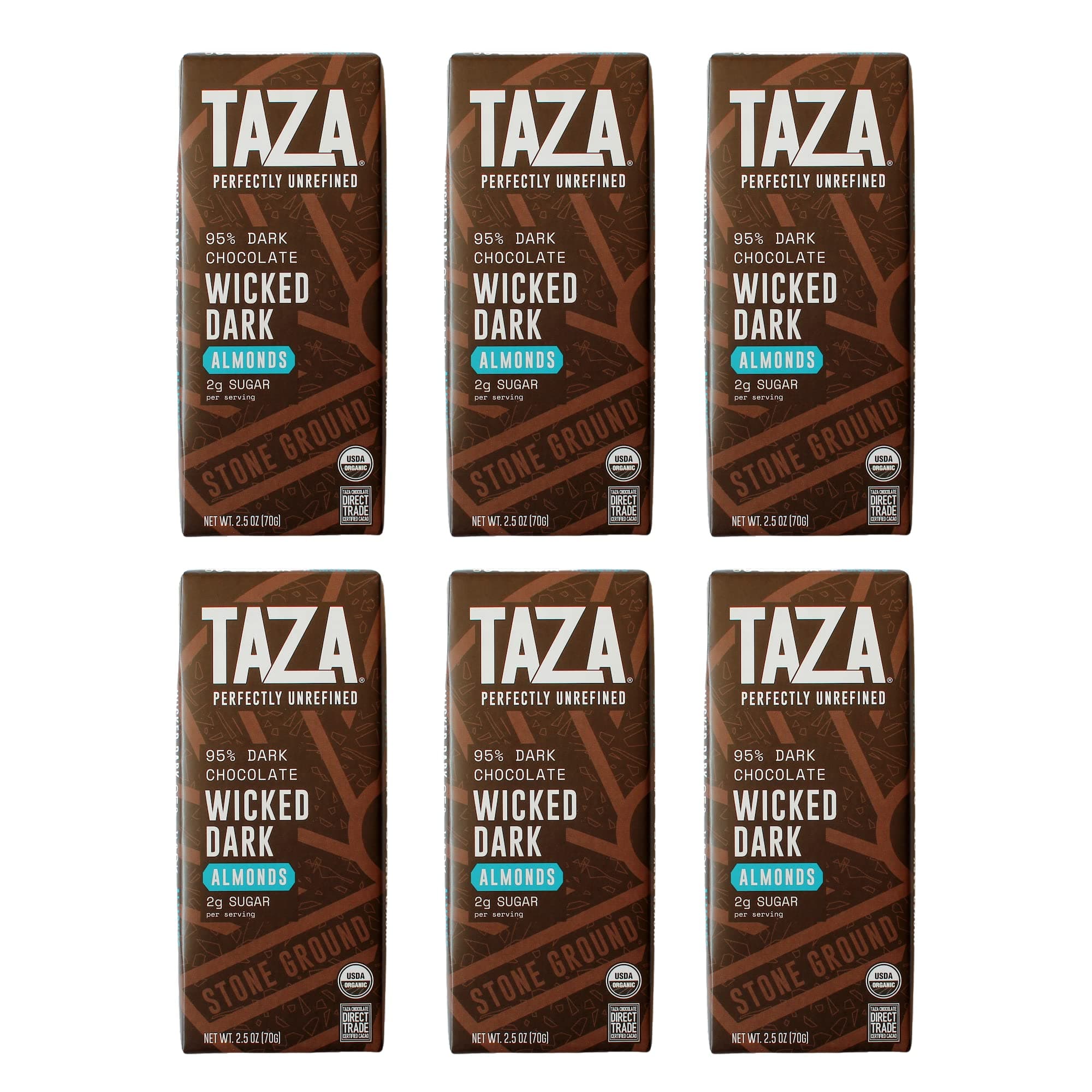 Taza Chocolate Organic Amaze Bar 95% Stone Ground, Wicked Dark with Almonds, 2.5 Ounce (6 Count), Vegan