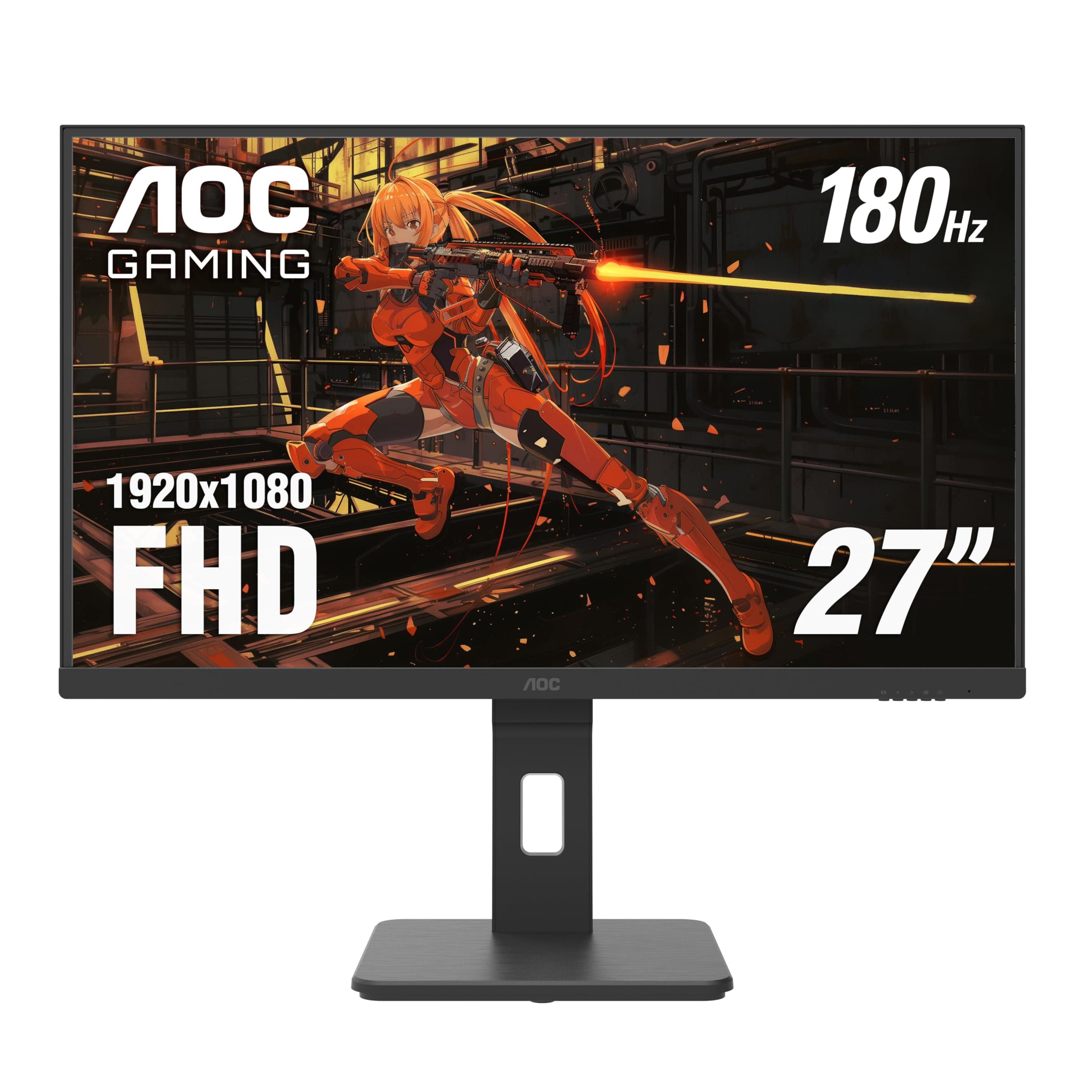 AOC 27G15 27" Gaming Monitor, Full HD 1920x1080, 180Hz 1ms, 1x HDMI 2.0, 1x Display Port, AMD FreeSync, HDR10, Pivot & Height Adjustable, Console Gaming Ready, Xbox PS5 Switch, 3-Year Zero-Bright-Dot