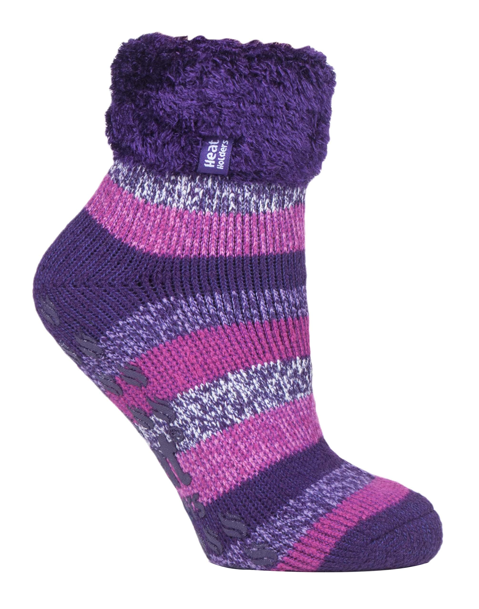 Ladies Lounge Feather Turn Over Cuff Socks with Grips Pack of 1