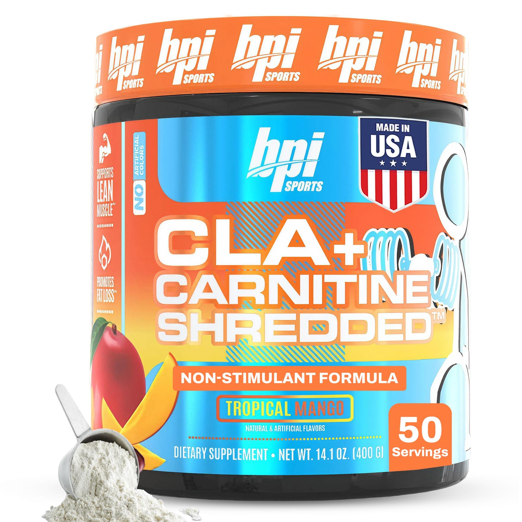 BPI CLA + Carnitine Shredded 50 Servings Tropical Mango, 400 g