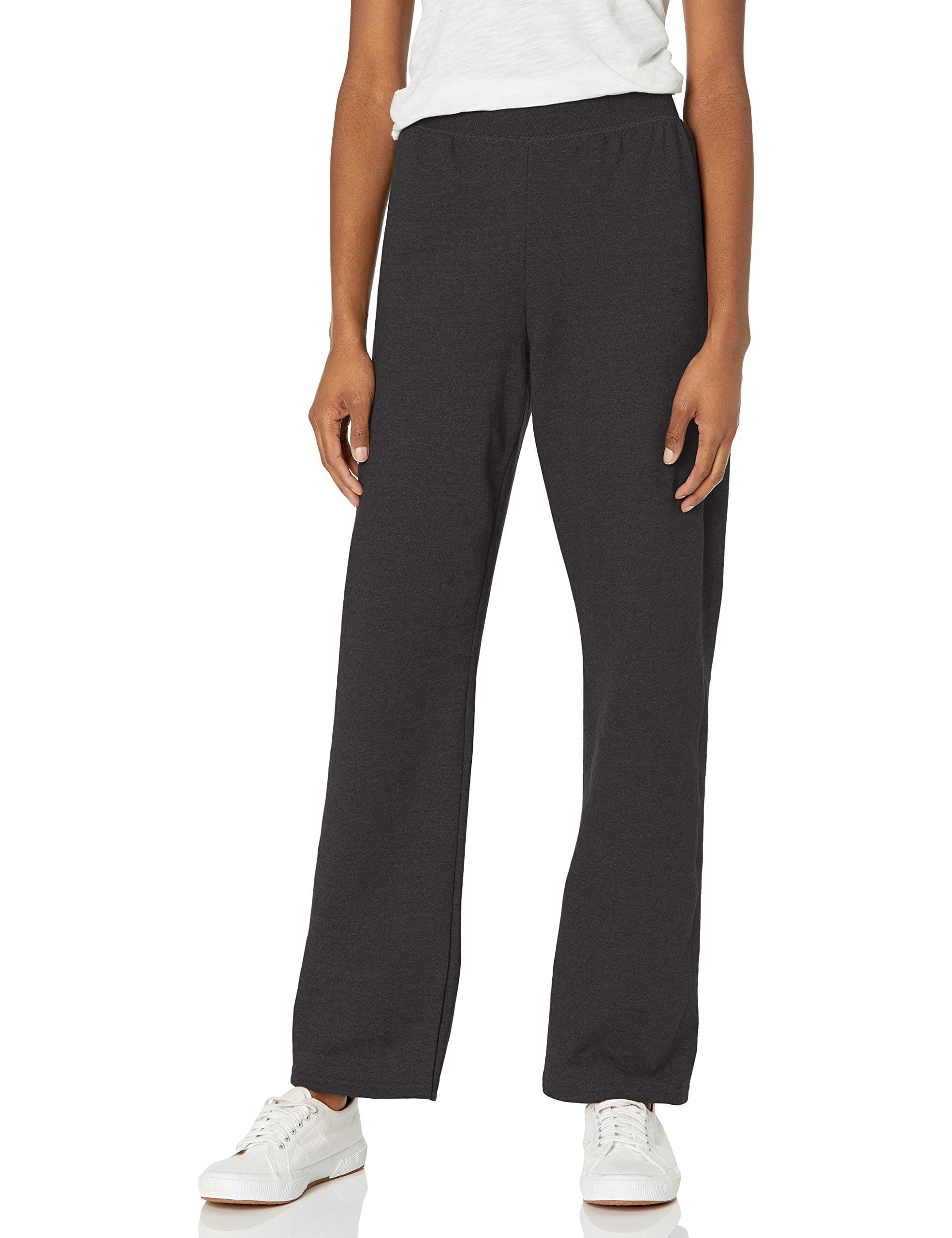 Women's Open Leg Sweatpants, EcoSmart Fleece Sweats, Regular & Petite, Ebony, XX-Large