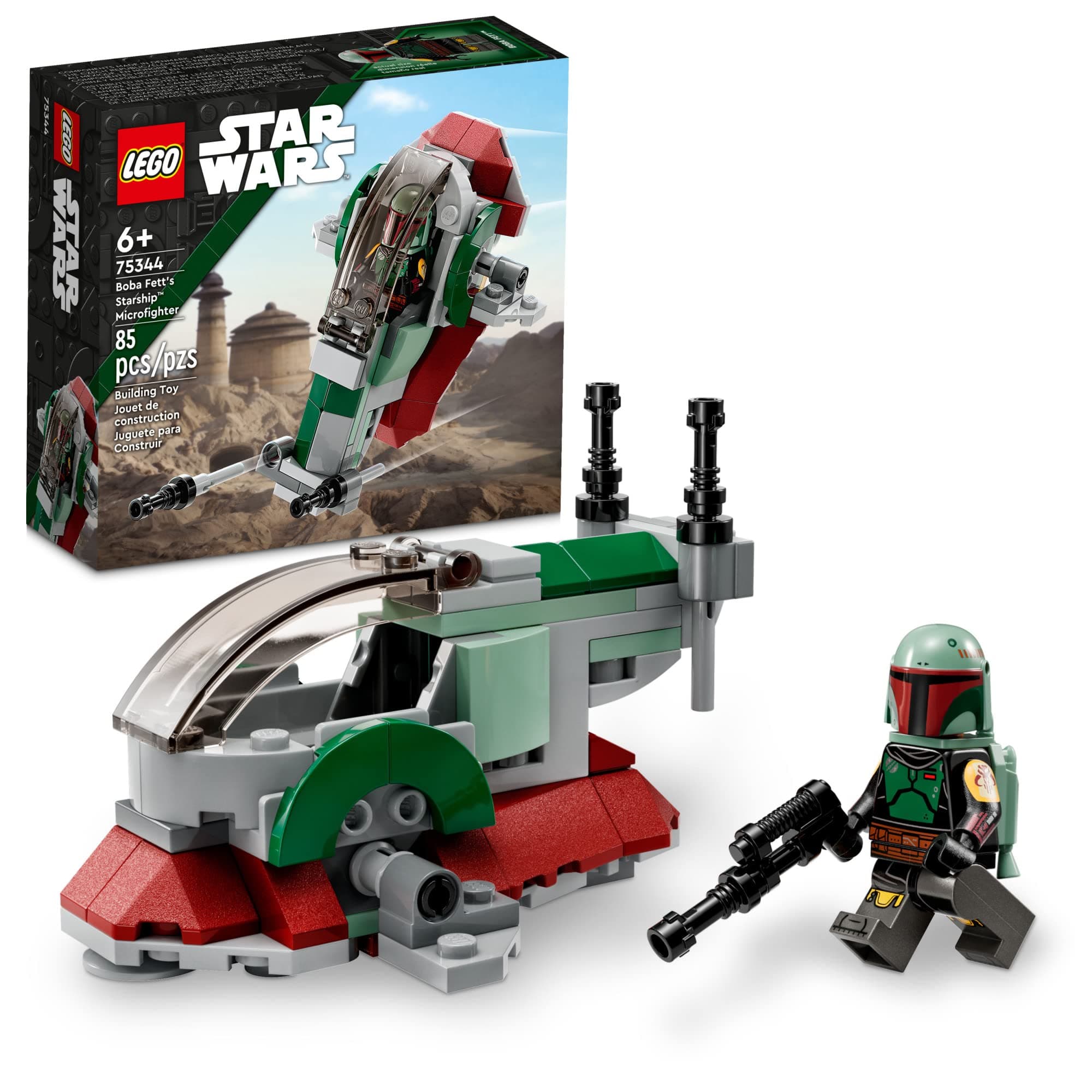 Star Wars Boba Fett's Starship Microfighter 75344, Building Toy Vehicle with Adjustable Wings and Flick Shooters, The Mandalorian Set for Kids