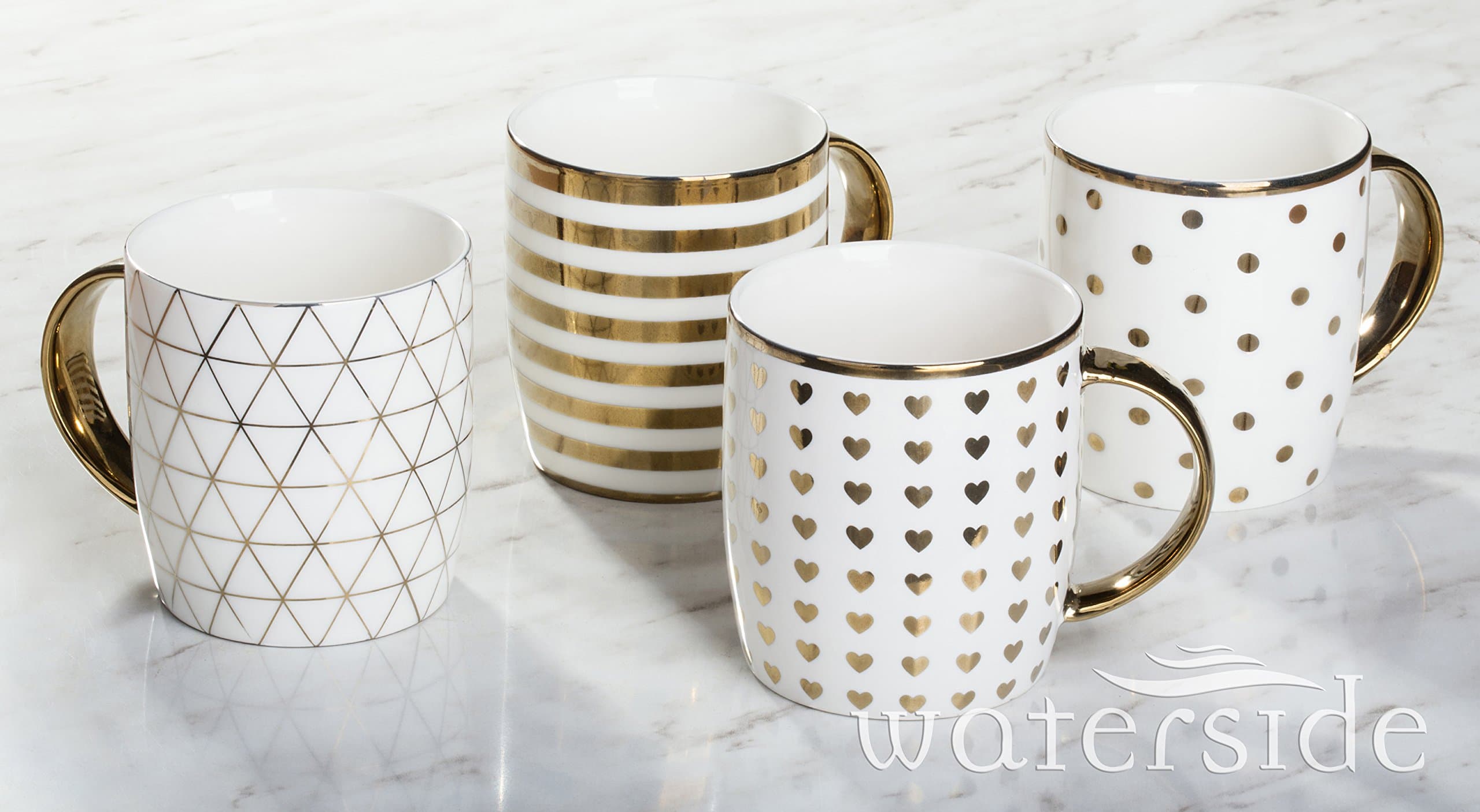 Waterside Fine China 4 Piece Gold Chrome Mug Set