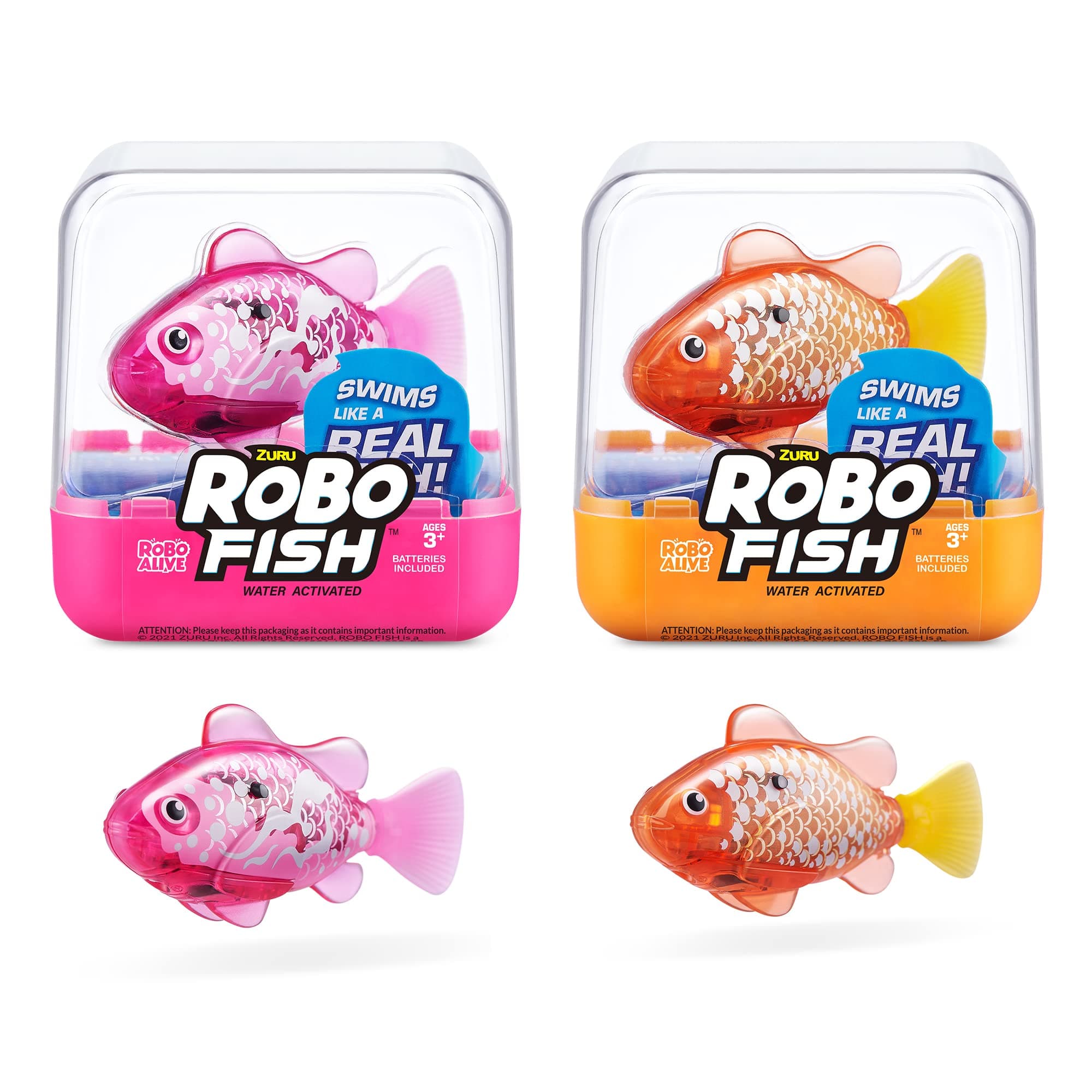 Robo Alive Fish Series 3 Robotic Swimming Fish (Pink and Purple) electronic pet fish, summer pool toy, bath toy, (2 Pack, Pink and Purple) (7199D)
