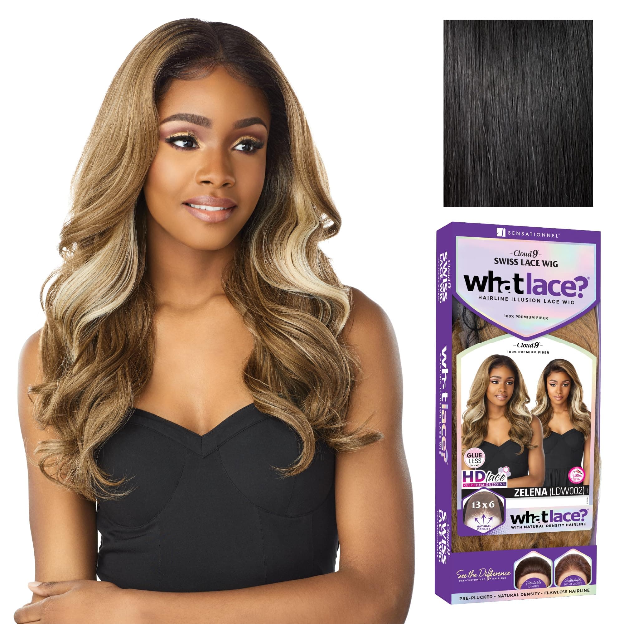Sensationnel What Lace 13 x 6 Wigs – Zelena Synthetic Wig Cloud 9 with Lace Preplucked Hairline HD – Whatlace Zelena (1 Jetblack)