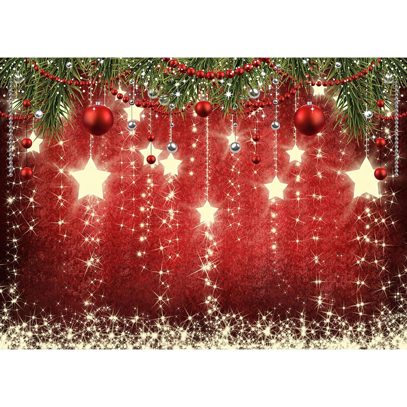 9x6ft Red Christmas Backdrop with Sparkling Stars - Perfect for Photography & Photoshoots