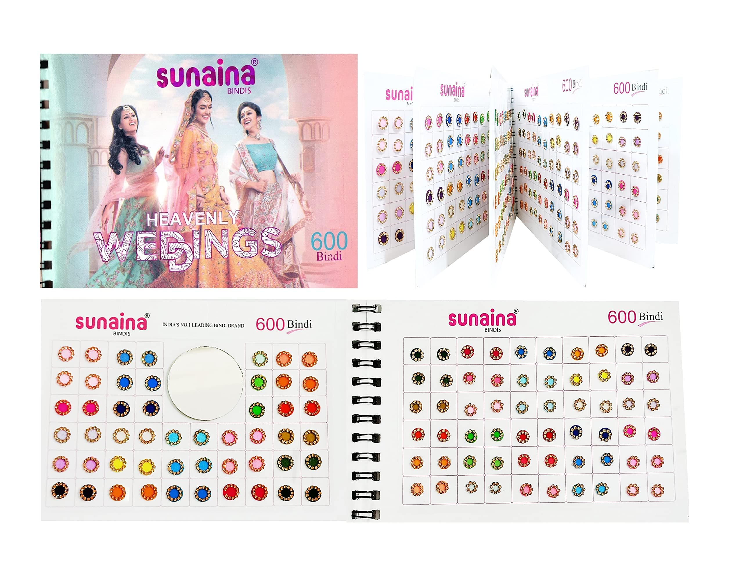 Sunaina (Original) Spiral Pastel Color Round Golden Stone Border Elegant Bindi Book For Women & Girl (Pack of 600 bindi)