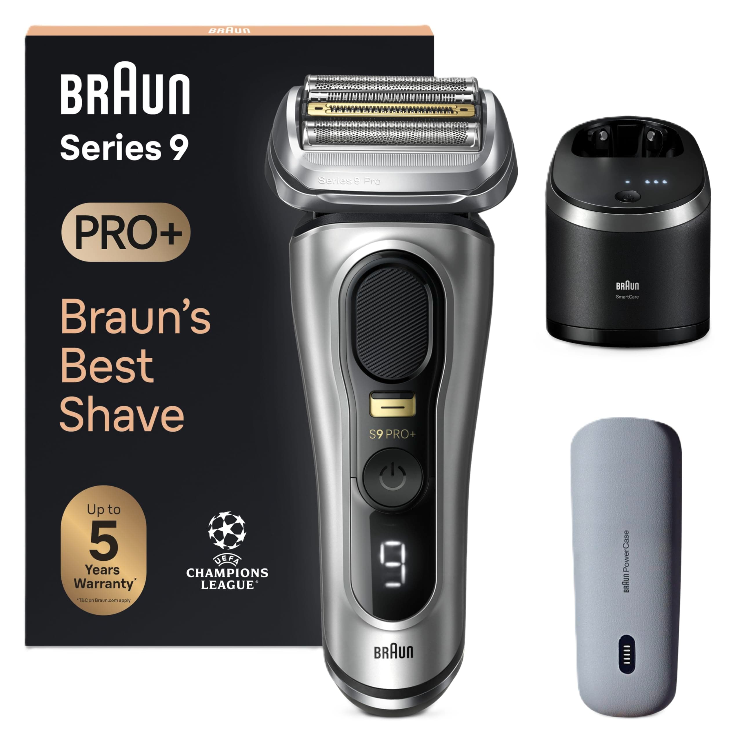 Braun Series 9 PRO+ 9577cc Electric Razor for Men, 5 Pro Shave Elements & Precision Long Hair Trimmer, 6in1 SmartCare Center, PowerCase for Mobile Charging, Wet & Dry, 60min Battery Runtime