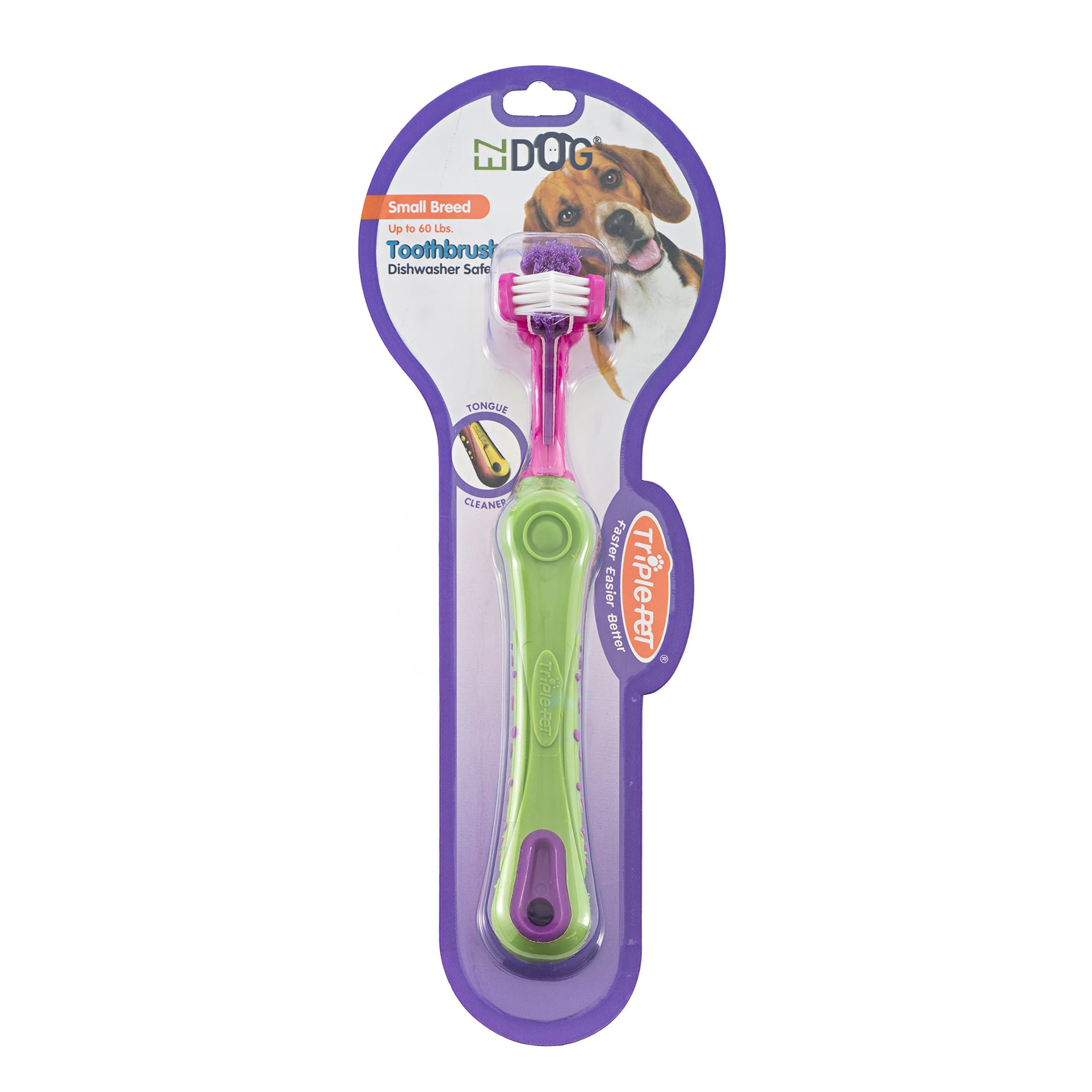 EZDOGby Triple Pet 3-Sided Toothbrush For Small Dogs| Helps Prevent Plaque & Tartar Buildup | Small Breeds Toothbrush (FF4533)