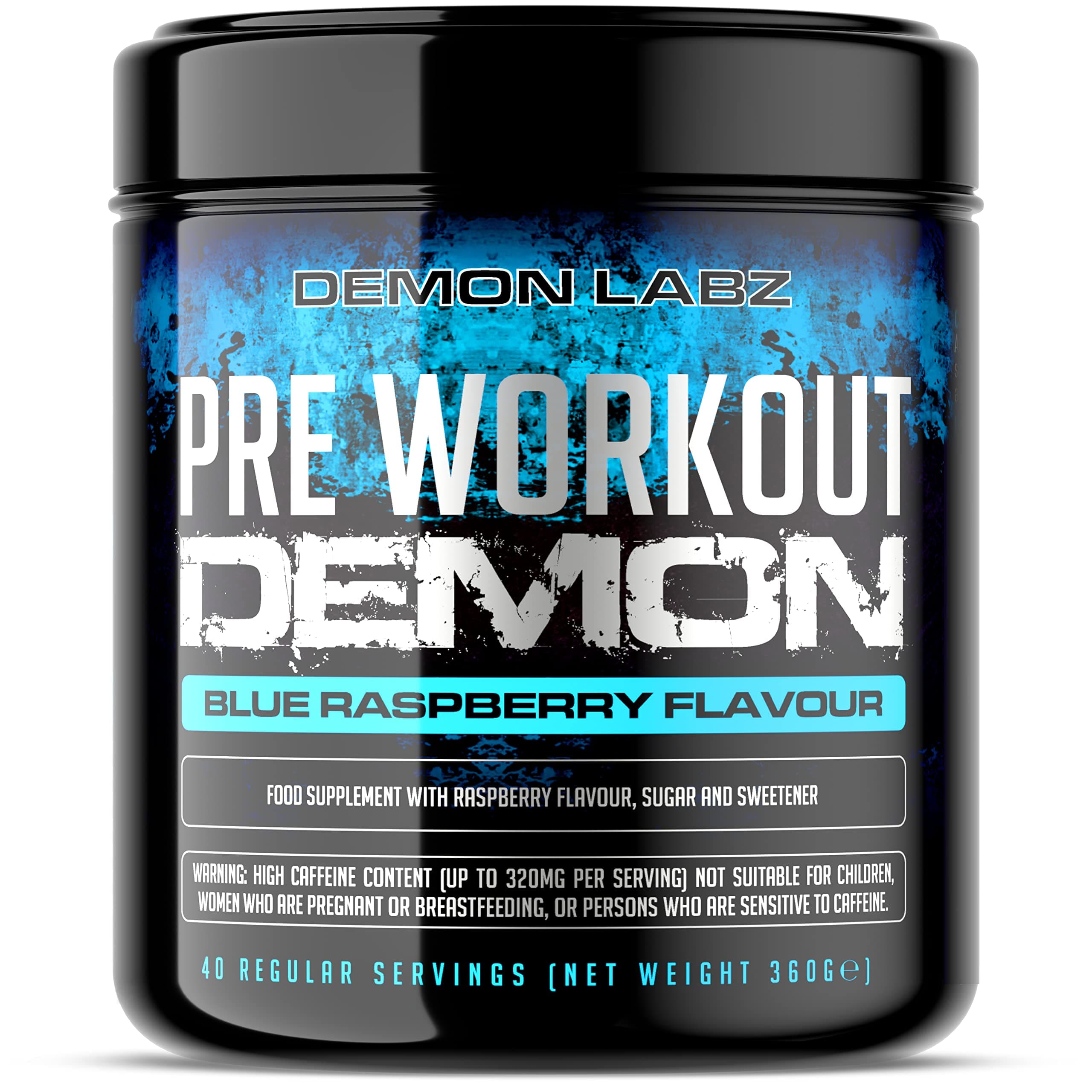 Pre Workout Demon - Advanced Pre-Workout Energy Powder with Creatine, Caffeine, Beta-Alanine & Glutamine, Blue Raspberry, 360g - 40 Servings