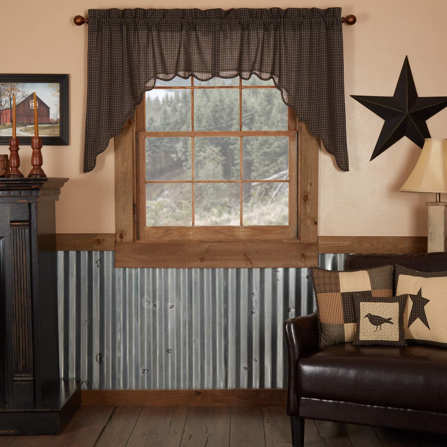 Kettle Grove Window Curtains, Plaid Swag Scalloped Set of 2 36x36x16