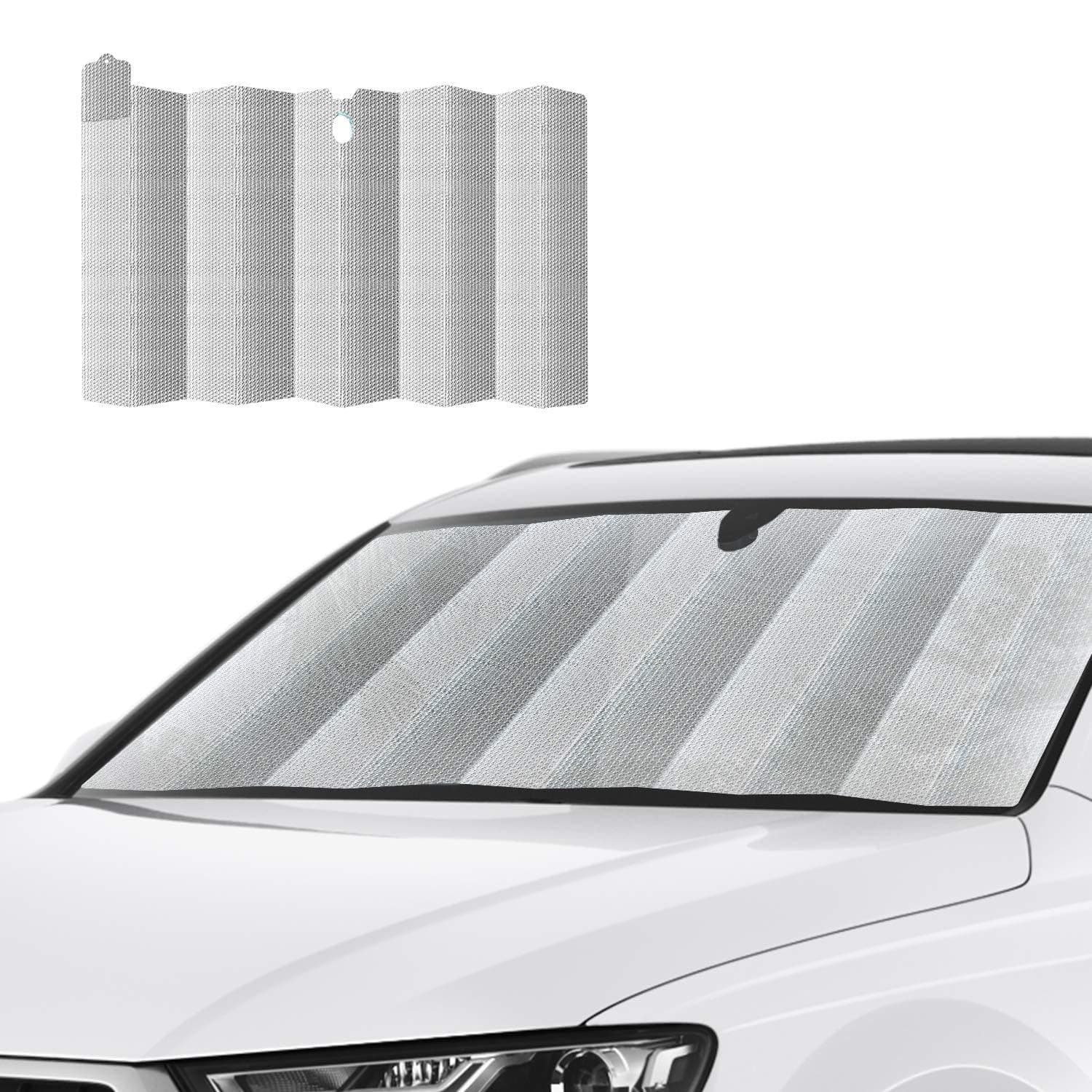 HUILI Windshield Shade, Foldable Car Window Sun Shade for Windshield 59x31.5 inches Sun Visor, Car Window Shade for Pickups, Trucks, SUVs, Silver