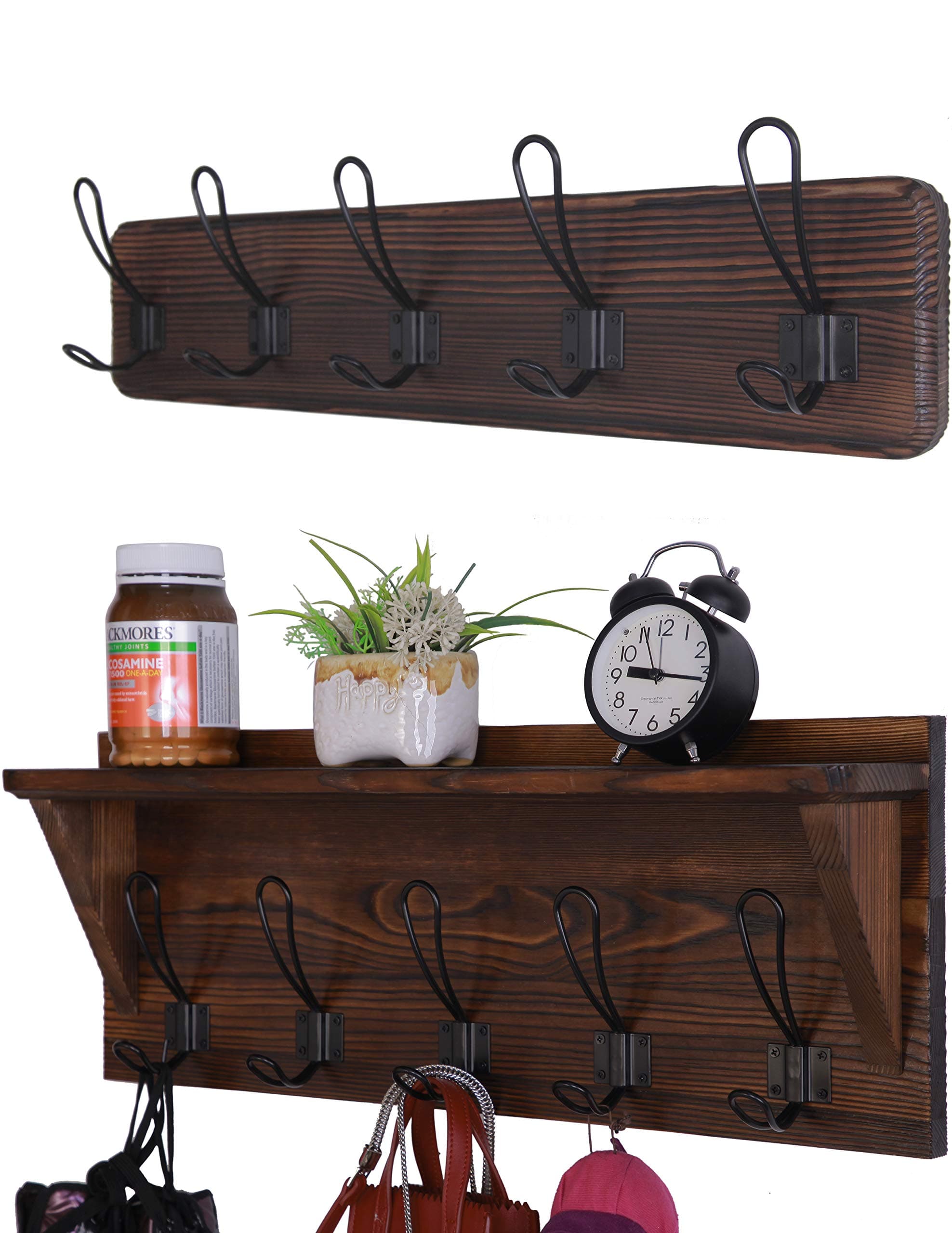 Set of 2 Entryway Coat Rack Wall Mounted with Shelf Rustic Coat Hooks Wall Mounted Wood Hanging Coat Rack Farmhouse Hooks