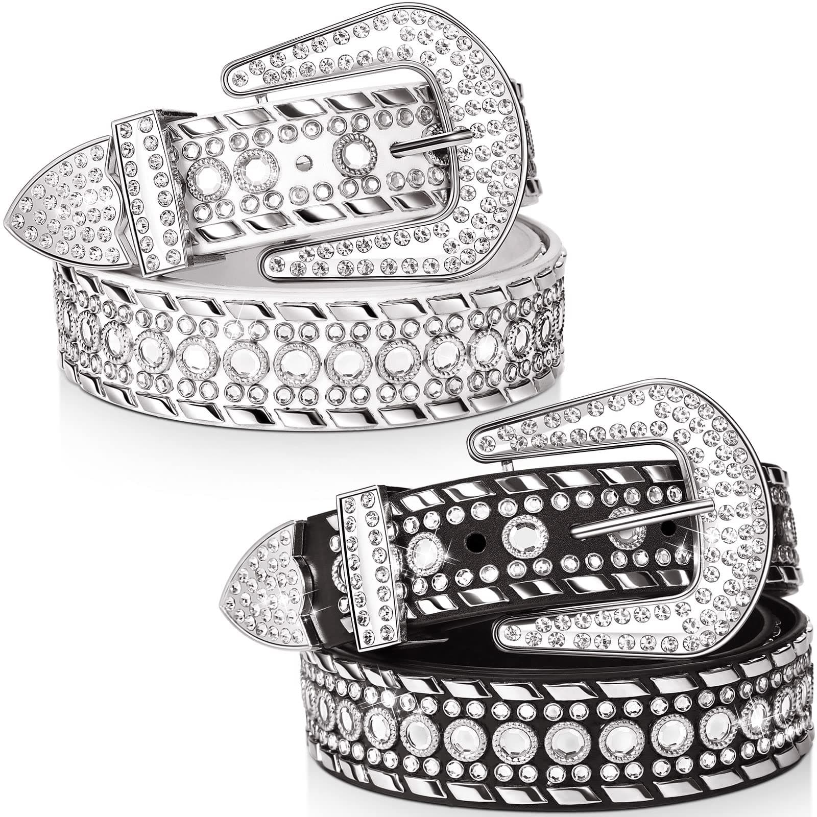 Rhinestone Belt for Women 2 Pcs Bling Studded Leather Belt Western Studded Belt Cowgirl Belt