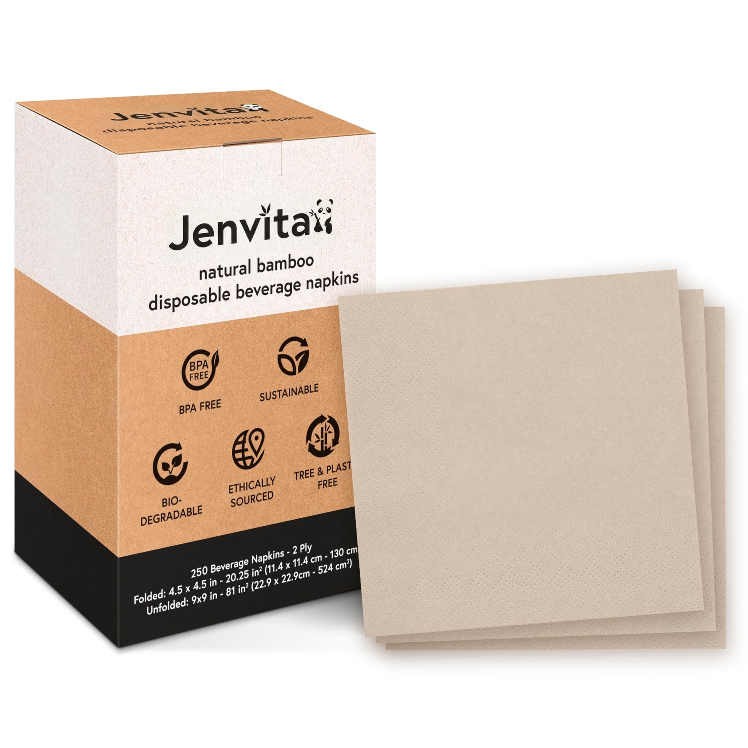 100% Bamboo Wedding Cocktail Napkins Disposable (250 Pack) | 2-Ply FSC Certified | Compostable Bar Napkins for Party, Home or Commercial Use | 4.5 x 4.5 Inch Folded | Ideal for Serving Drinks