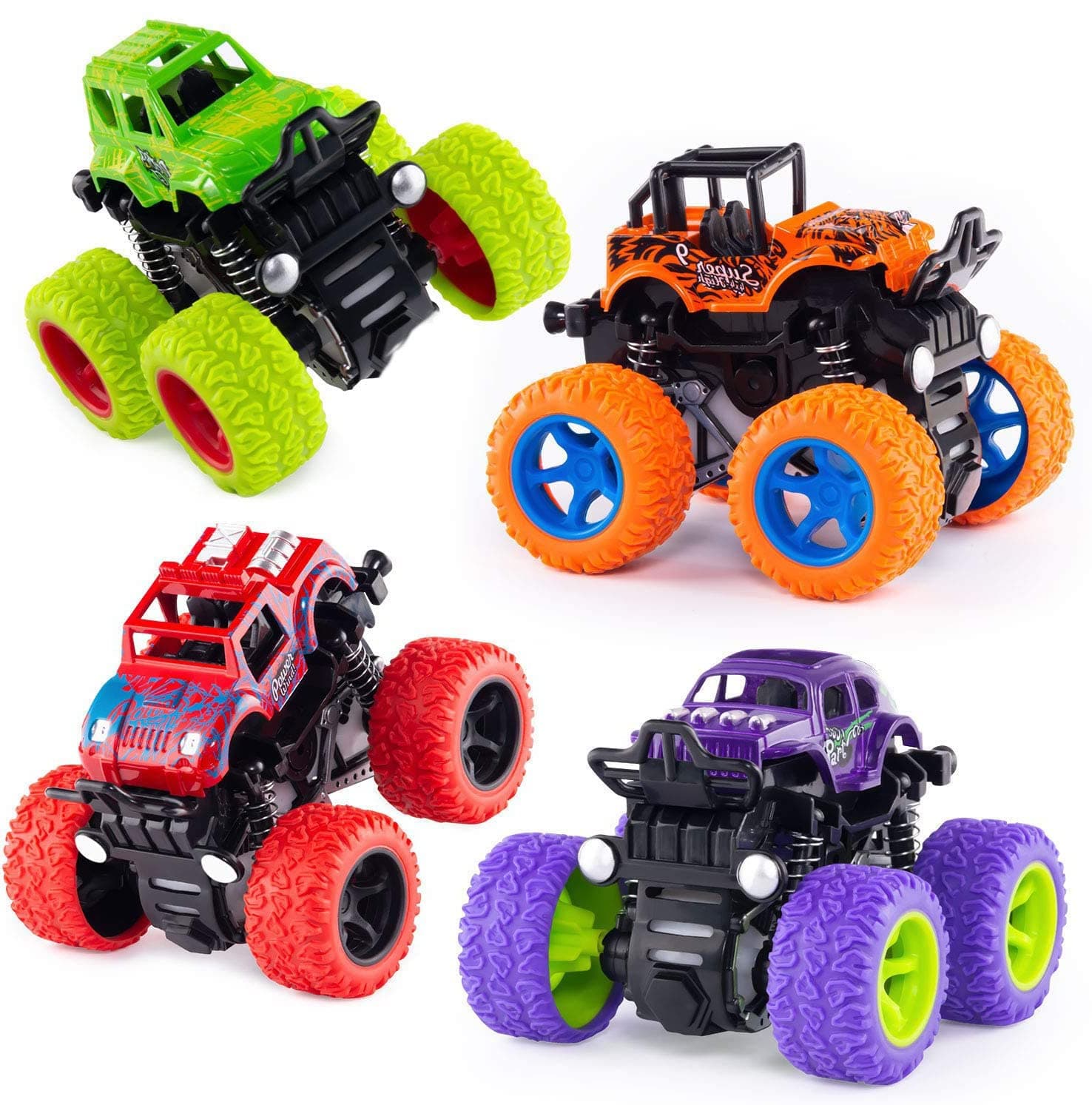 4 Pack Monster Trucks Toys for Boys 3 4 5 6 Year Old, Friction Powered Pull Back Car Toys for Toddlers Kids Ages 3-5-7, Best Birthday Christmas Party Gift for Boys and Girls