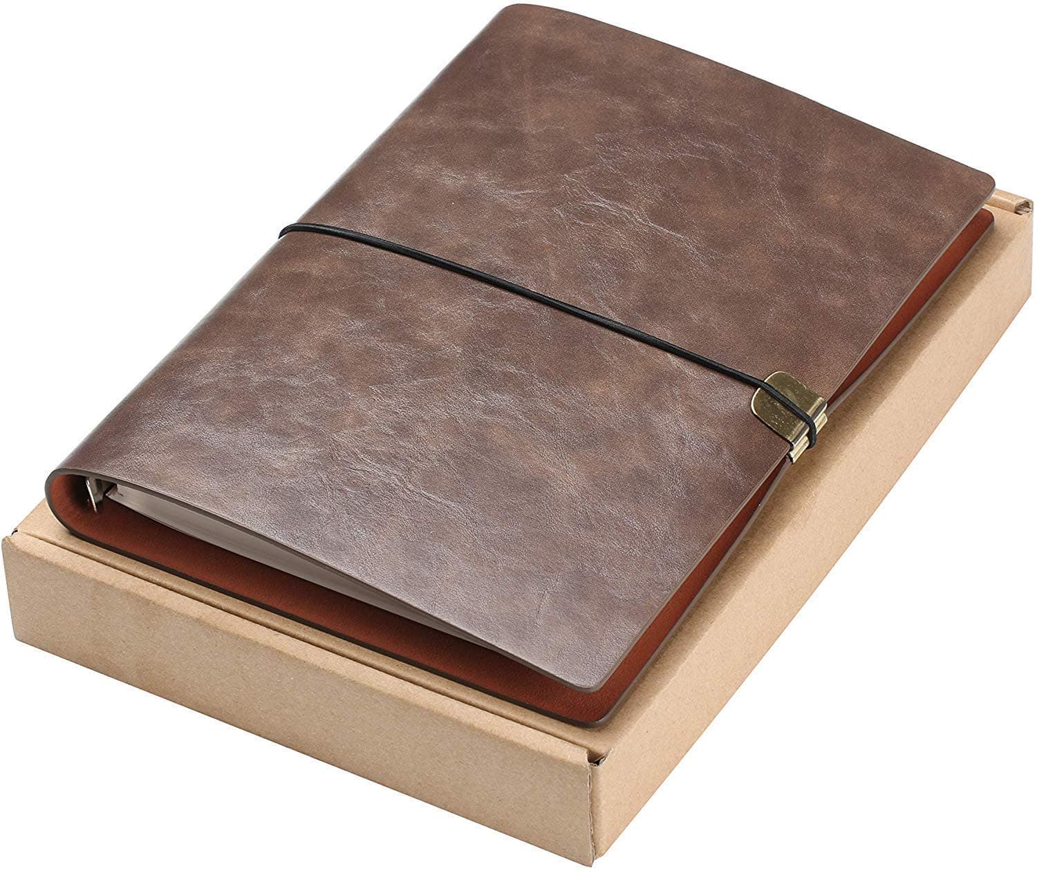 A5 Leather Writing Journal Refillable Travelers Notebook Notepad Diary Sketchbook Vintage Girls Boys Student(Deep Brown)