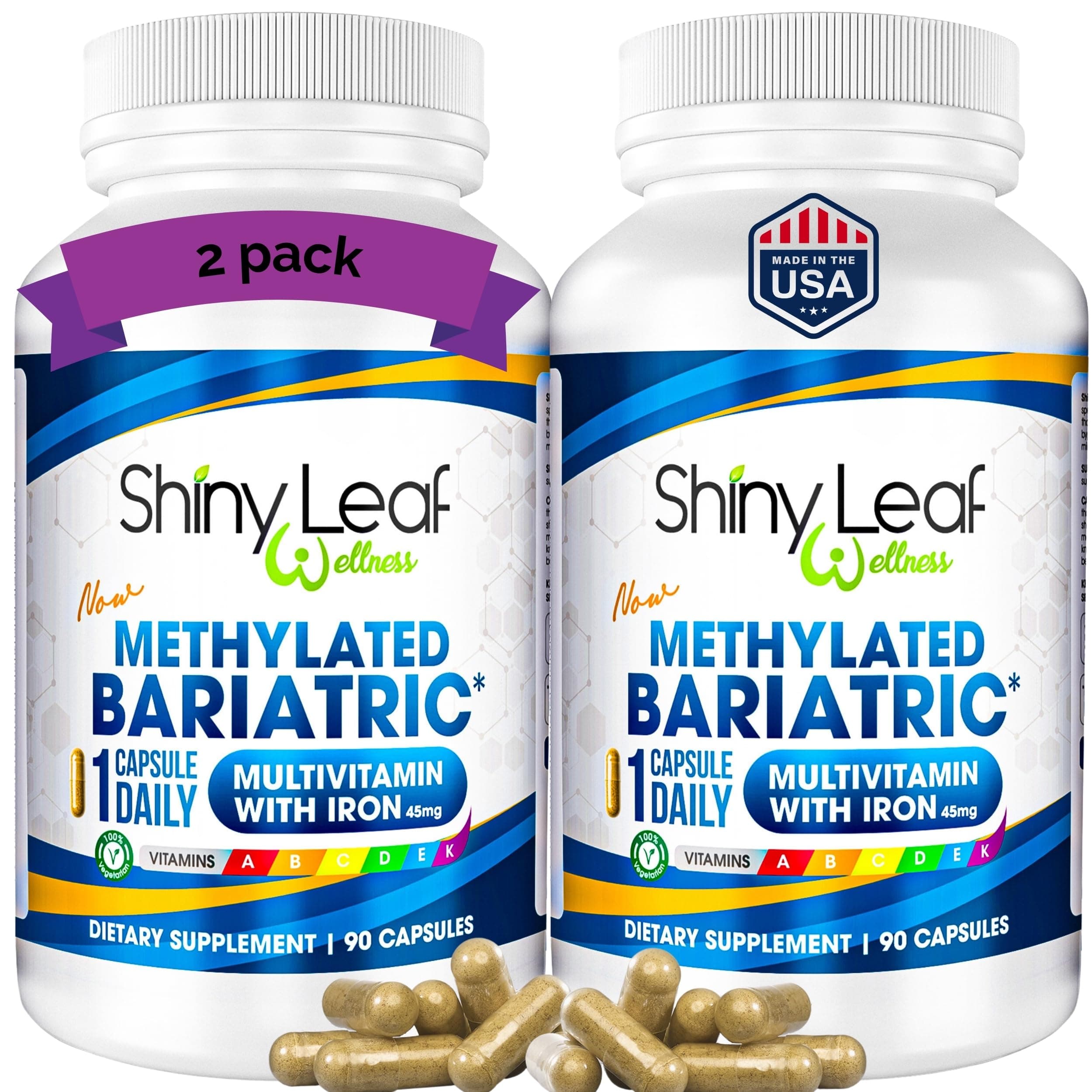 One Daily Bariatric Multivitamin with 45 mg of Iron 90 Ct Capsule for Post Weight Loss Surgery (WLS), Sleeve, and Mini Gastric Bypass Patients (6 Month Supply)