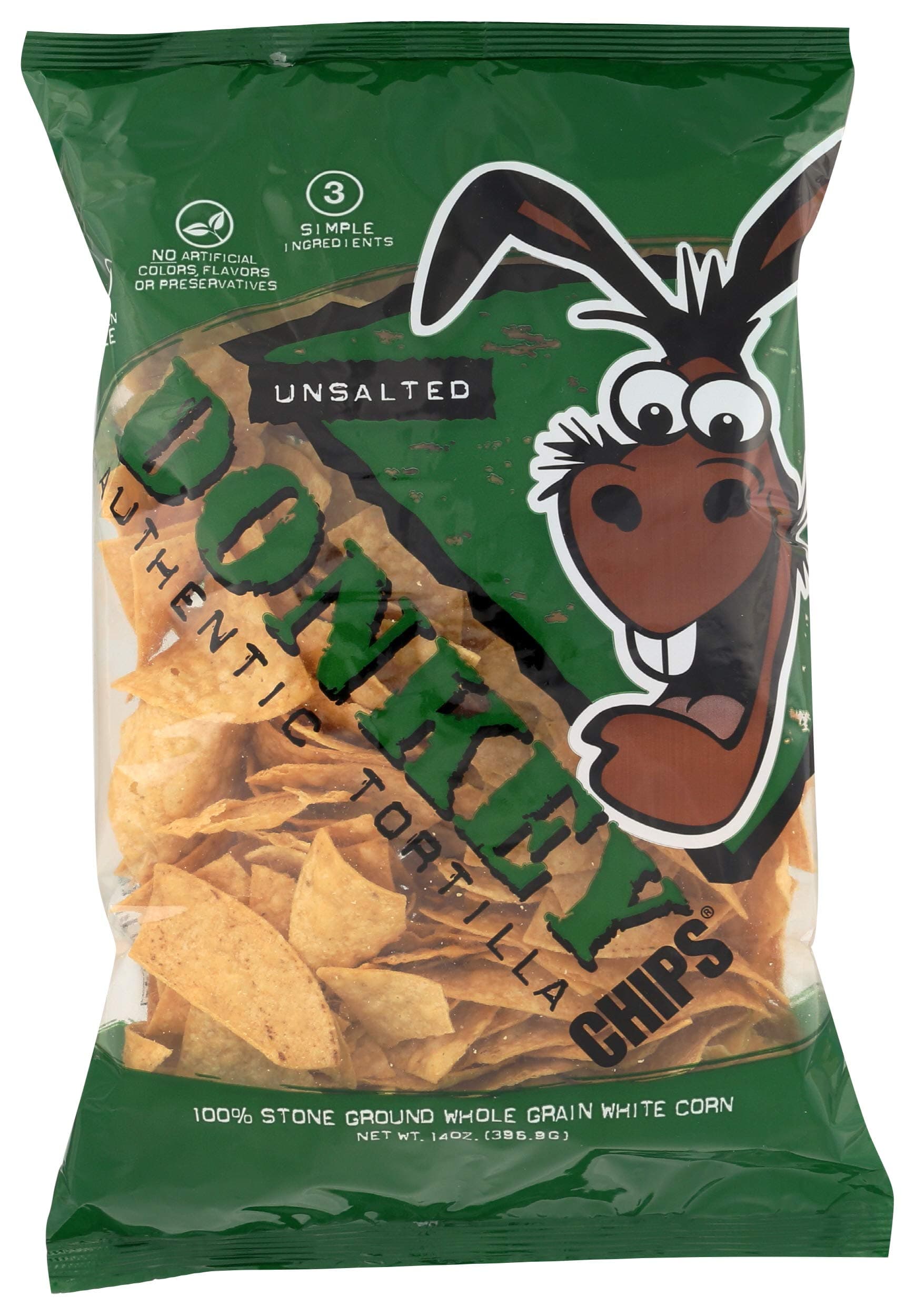 Donkey Chip, Authentic Tortilla Chips, Unsalted, 14 oz