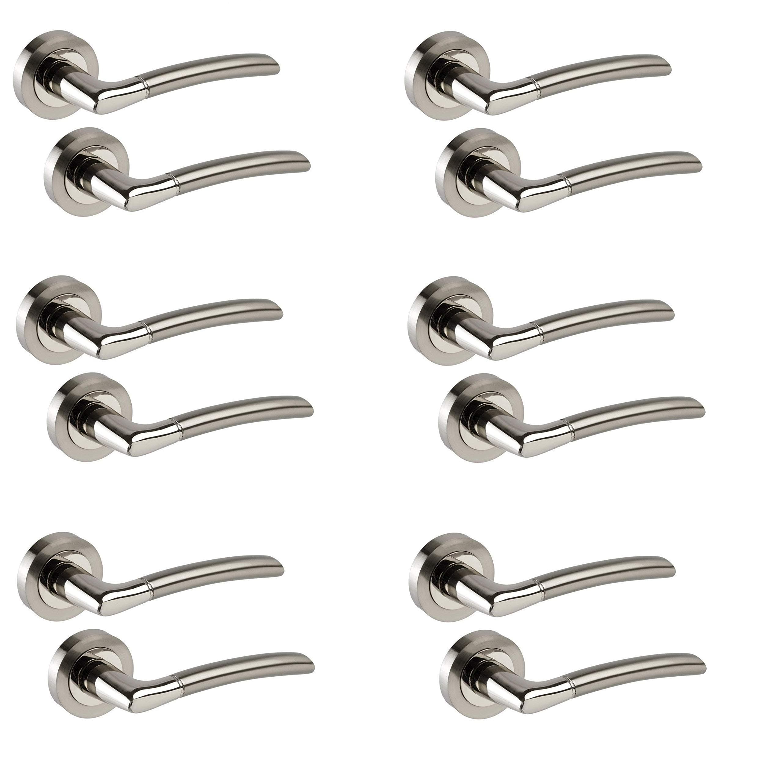 Golden Grace GG606SSK Indiana Style Door Handles Lever Latch On Round Rose in Duo Chrome Finish - 6 Pairs