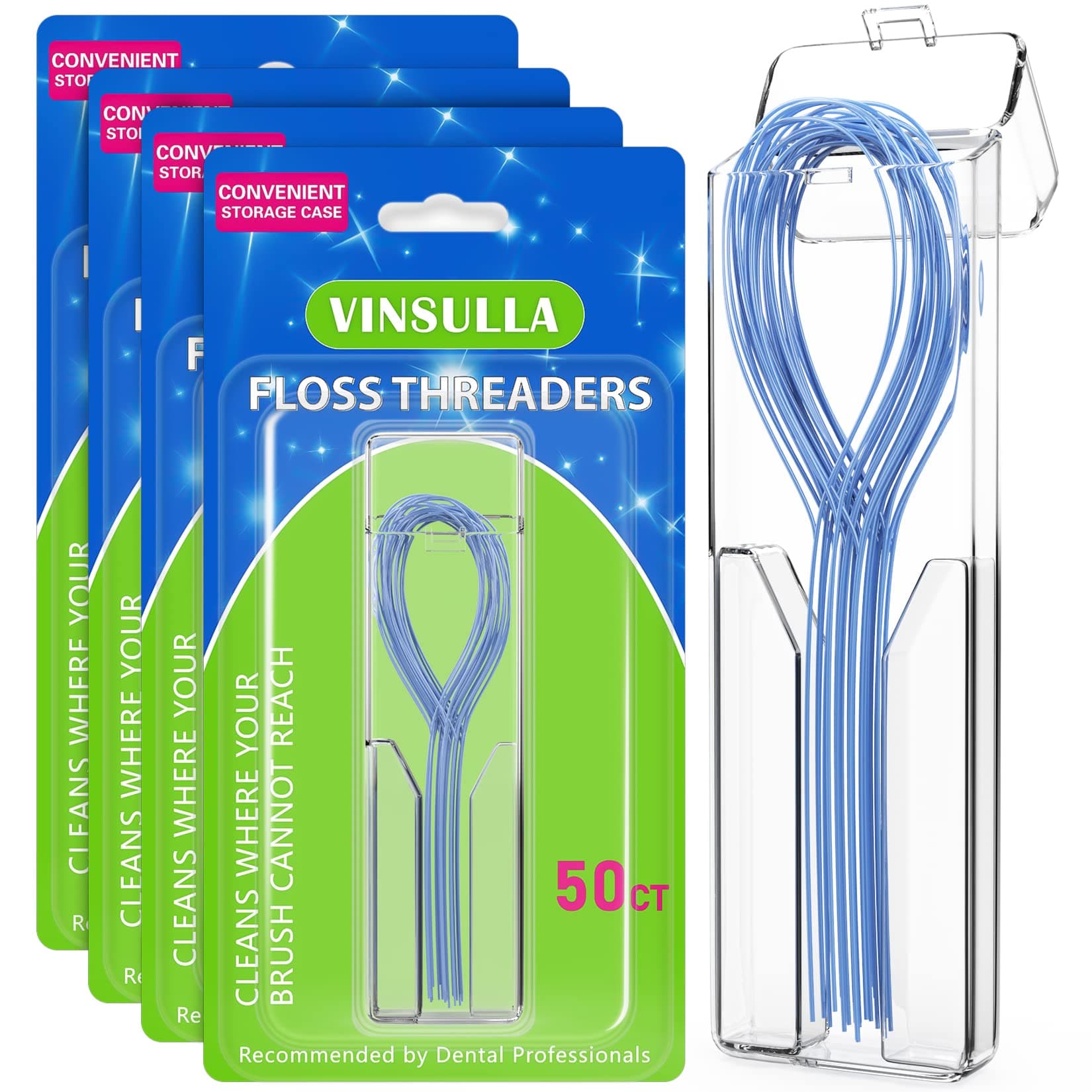 200 Count Floss Threaders for Braces, Bridges, and Implants (4 Packs of 50) - Flexible Nylon Threading Loops - Slim & Durable Dental Floss Helpers for Crowns & Orthodontic Appliances