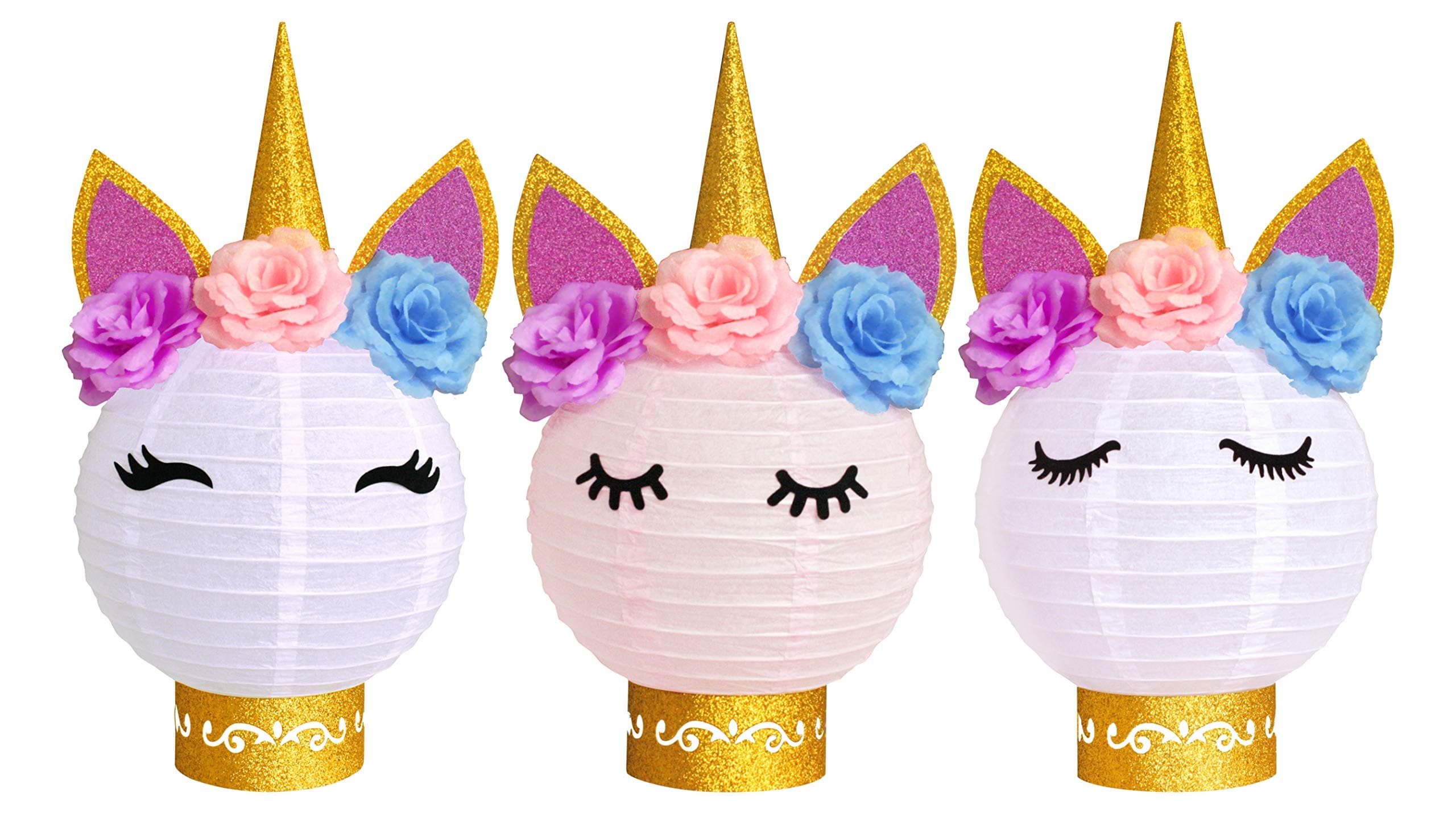 Unicorn Paper Lanterns Party Supplies Table Centerpieces Decorations for Birthday Baby Shower Wedding Party Decor (Gold Pink White)