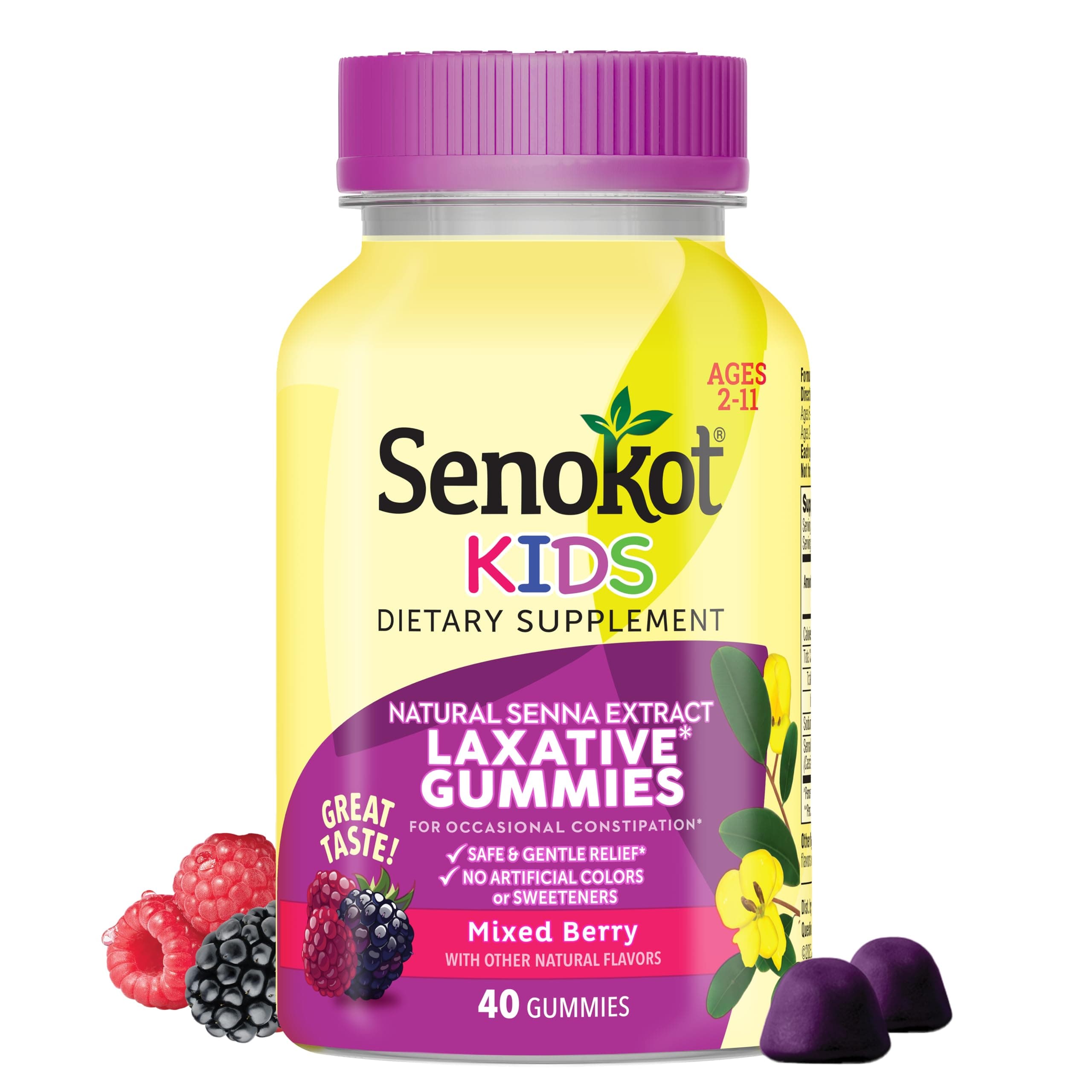 Kids Mixed Berry Laxative Gummies for Age 2+, Senna Extract for Gentle, Overnight Relief from Occasional Constipation, 40 ct
