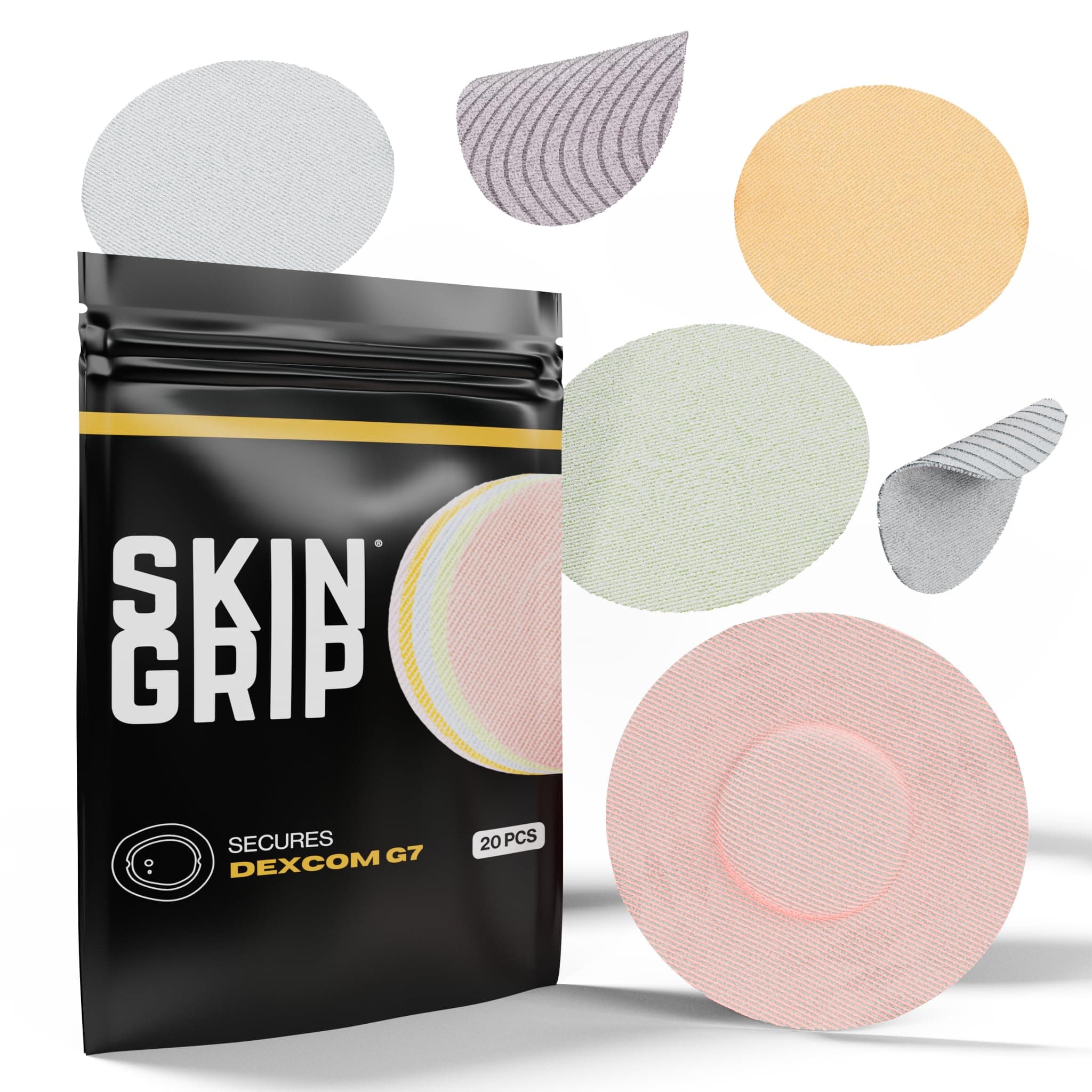Skin Grip 20 x Adhesive Patches for Dexcom G7 & Stelo CGM - Waterproof and Sweatproof Cover for Continuous Glucose Monitor Sensor, Stays Safe for 10-15 Days, Pastel Colours