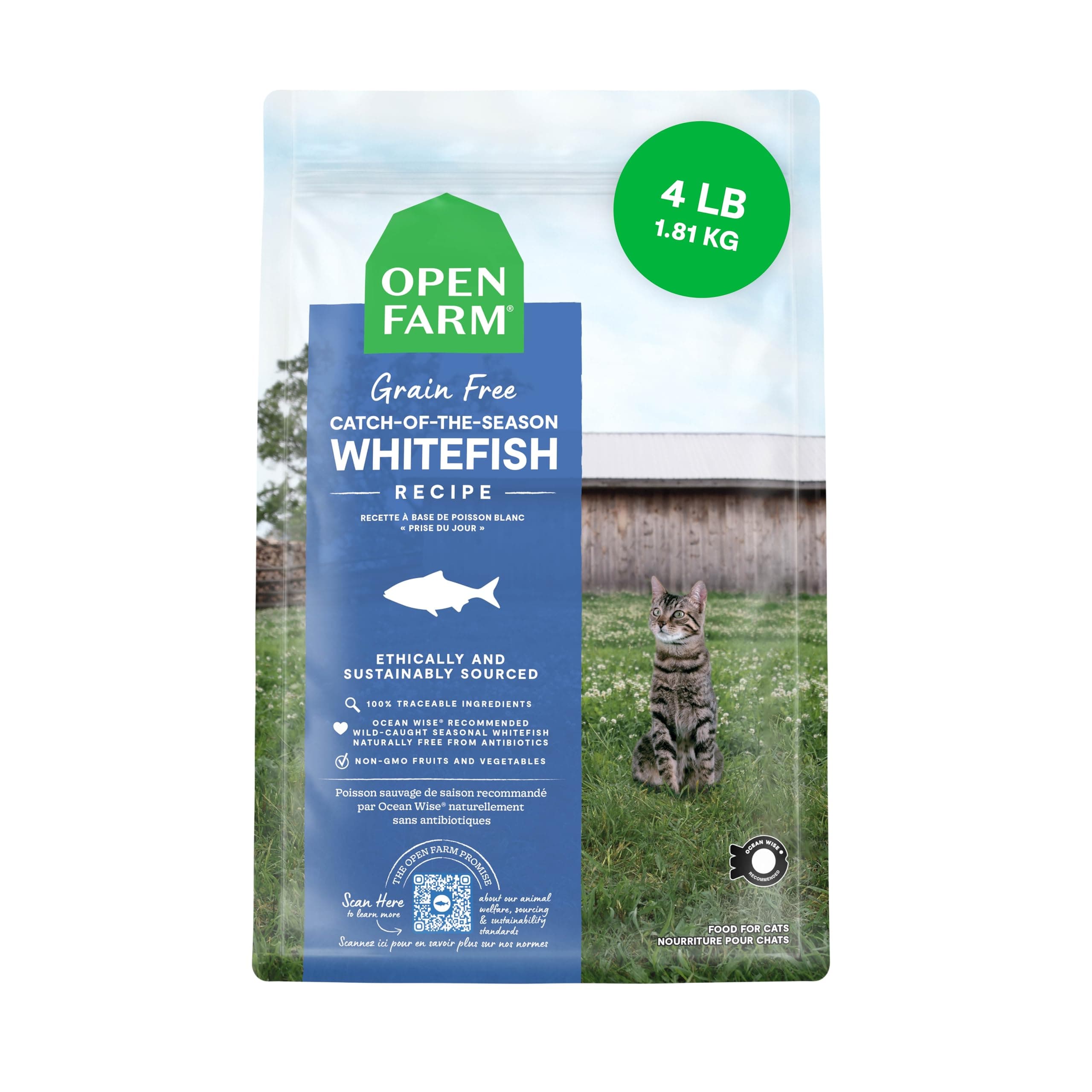 Open Farm, Grain Free Dry Cat Food, High-Protein Kibble for a Complete & Balanced Diet, Non-GMO Fruits & Vegetables, Prebiotic Fibers to Support Digestion, Catch-of-The Season Whitefish, 4lb Bag