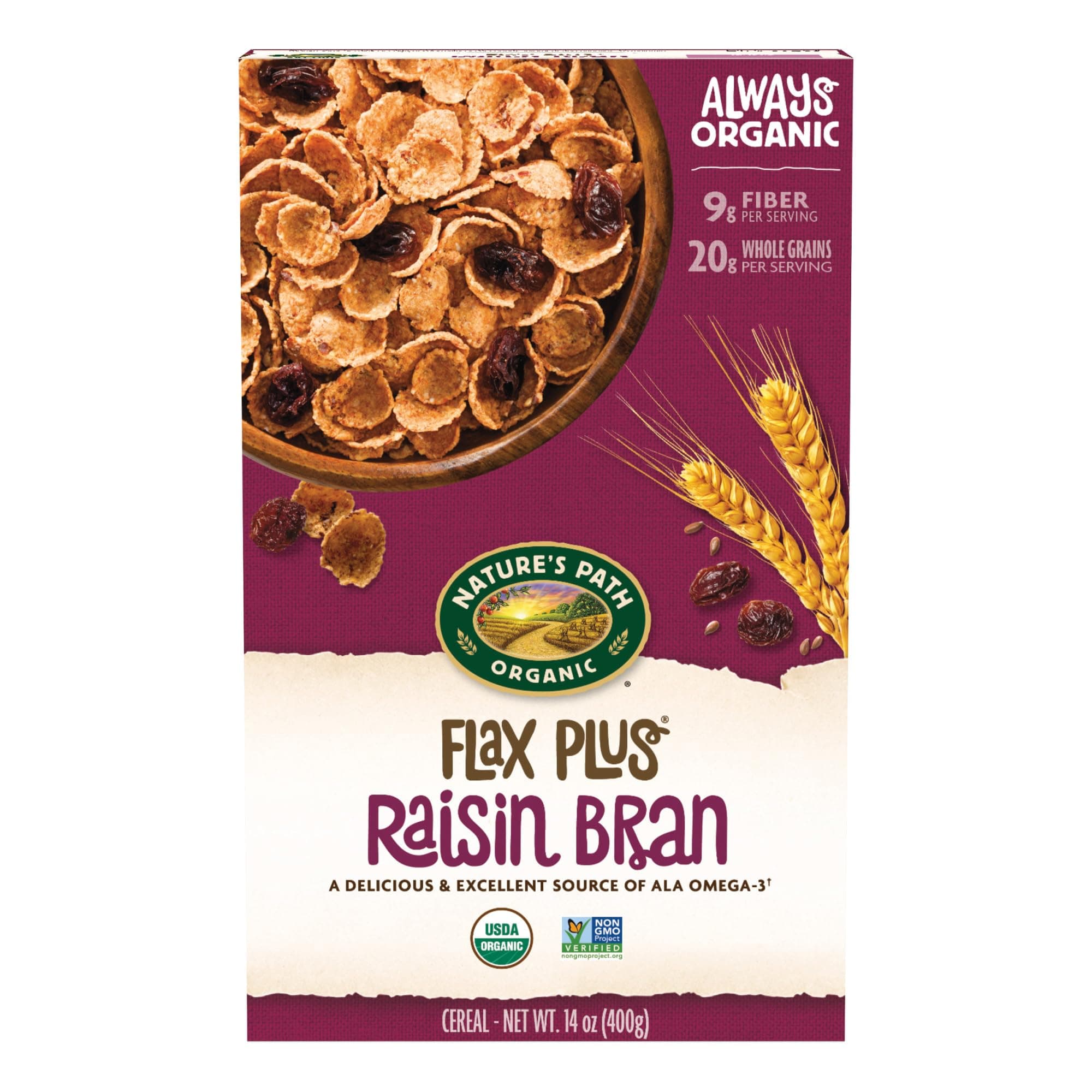 Nature's Path Organic Flax Plus Raisin Bran Cereal, 14 oz (Pack of 1), Non-GMO
