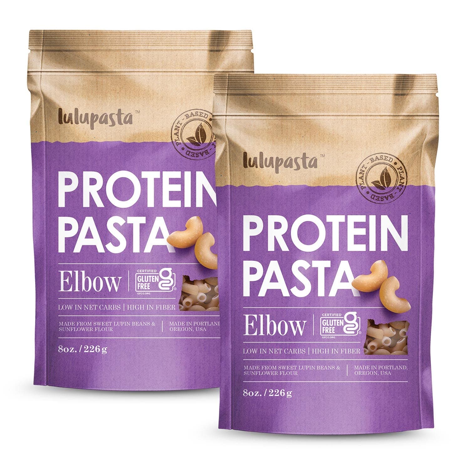 High Protein Pasta, 19g, Made with Lupin Flour & Sunflower Flour, 4g Net Carb, Gluten Free, Keto Pasta, Low Carb, by lulupasta (Elbow, 2 Pack)