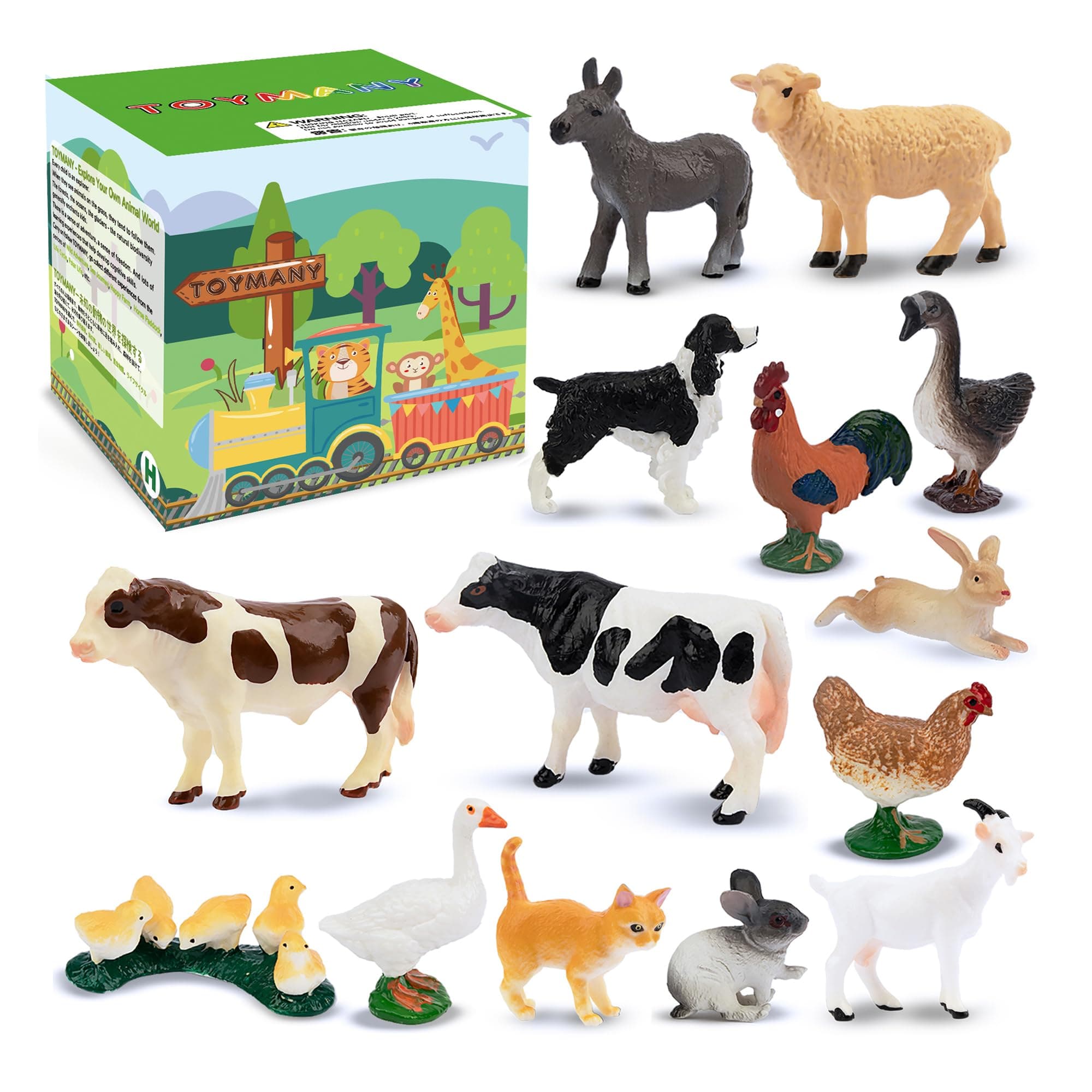 Toymany 14PCS 0.6-2.5" Tiny Farm Animal Figures Toy, Detailed Texture Farm Figurines Cake Topper, Easter Eggs Birthday Gift School Project for Kids Children Toddlers