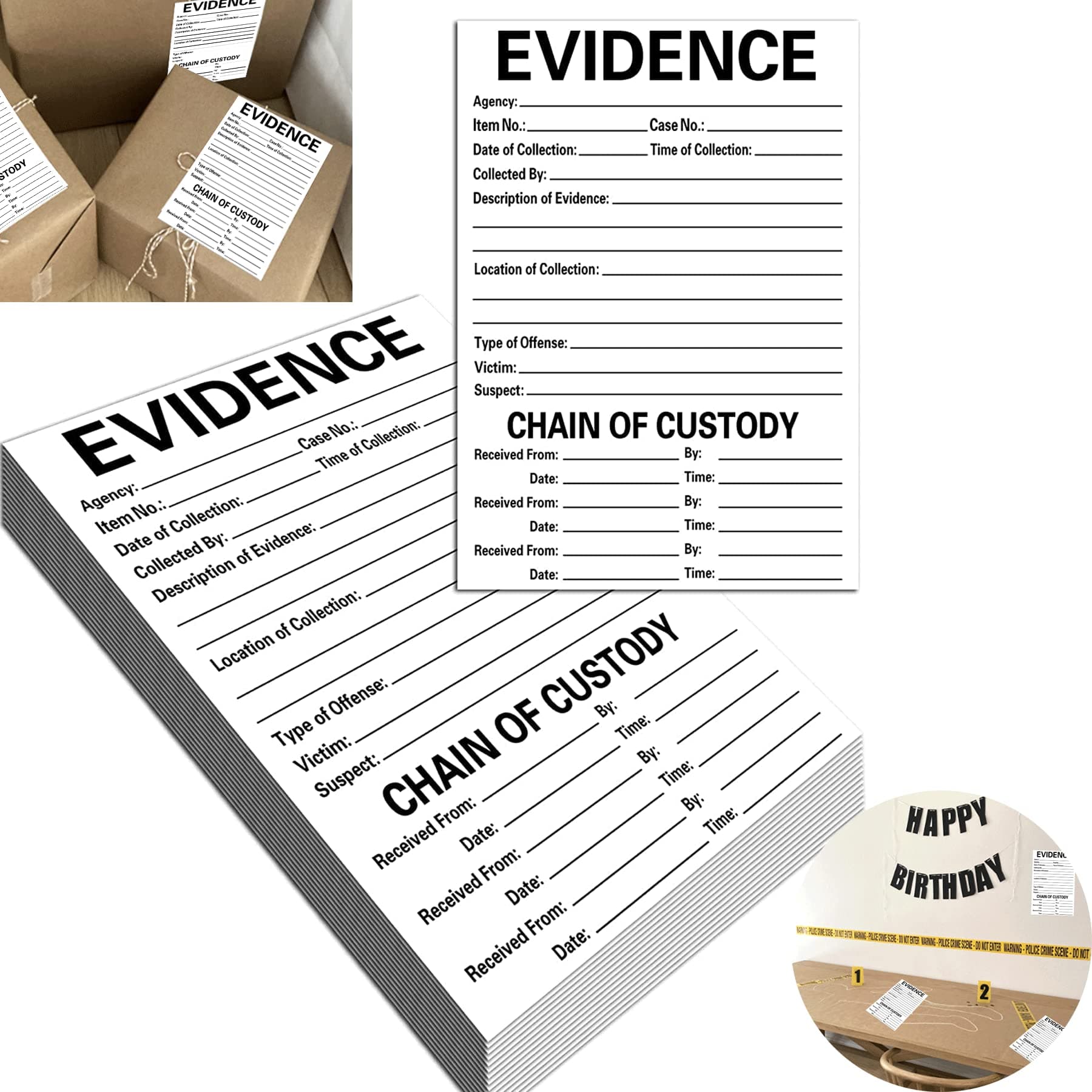 Adhesive Evidence Label 4 X 6 Inches - Stick on Evidence Stickers 100 Evidence Labels Per Pack For Forensics Class,Theme Birthday Party