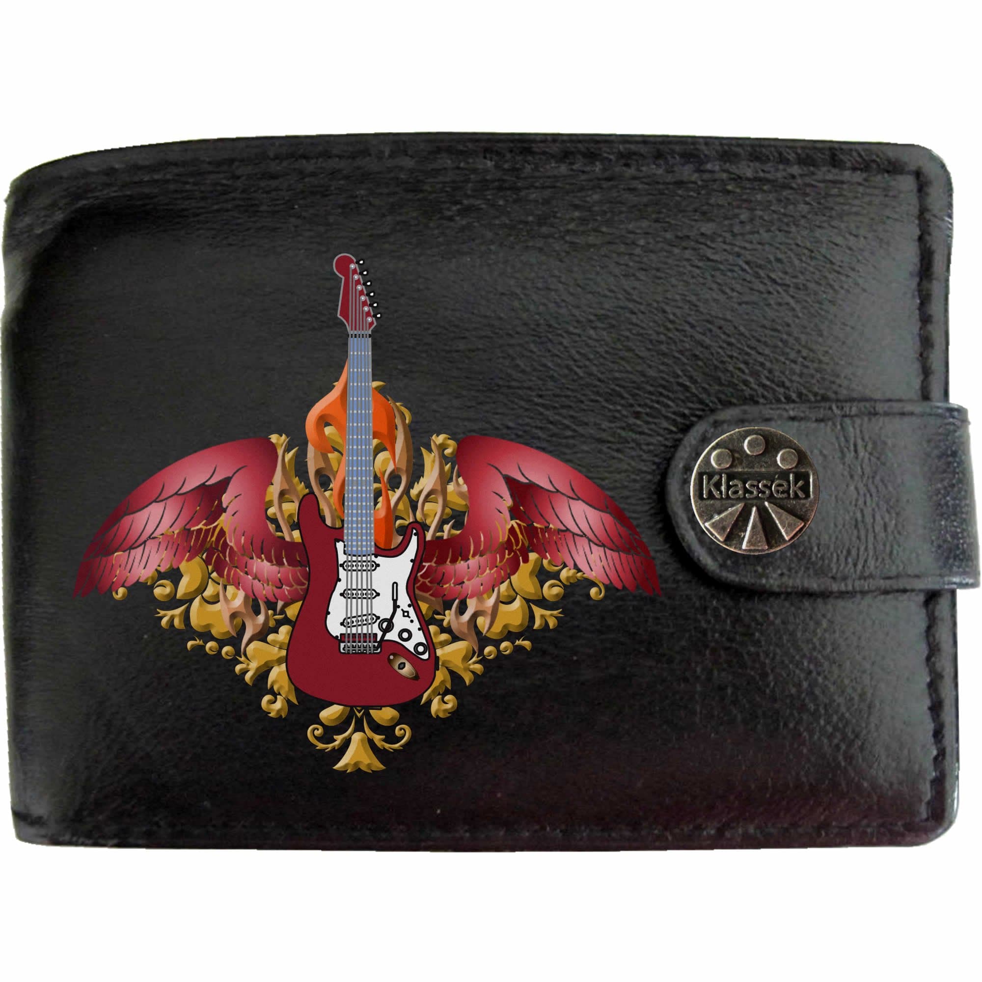 Red Winged Electric Guitar Black Leather Wallet Music Printed Flying Wings Picture Image Band gift