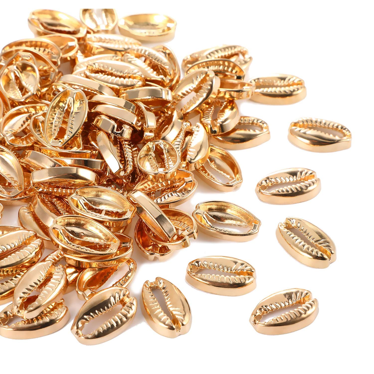 100 Pieces Gold Cowrie Shells Golden Electroplated Shell Beads Seashells for Hawaii Anklet Bracelet Home Decoration Beach Mermaid Party Submarine Party Holiday Ornament Making