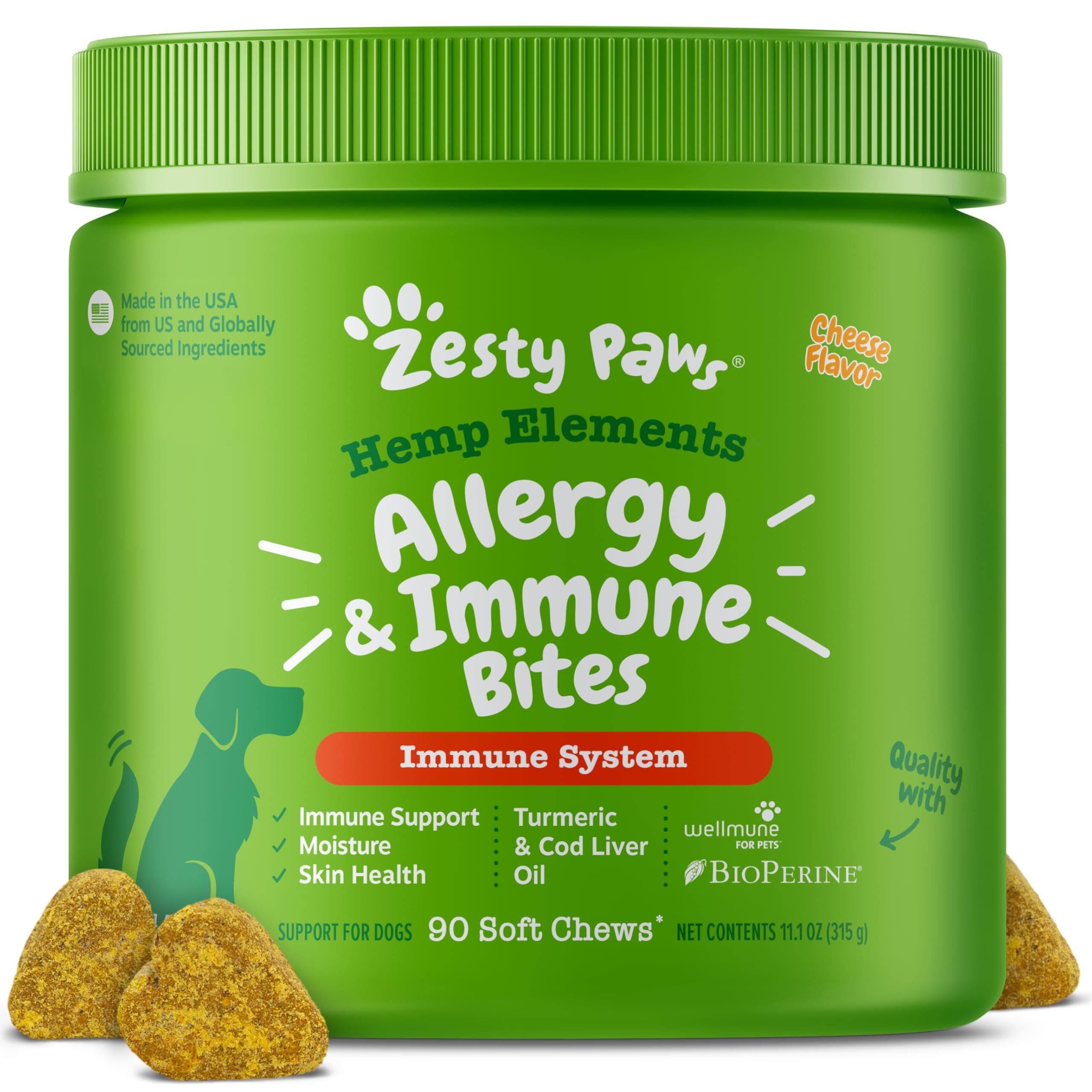 Zesty Paws Dog Allergy Relief - Anti Itch Supplement - Omega 3 Probiotics for Dogs - Salmon Oil Digestive Health - Soft Chews for Skin & Seasonal Allergies - with Epicor Pets – Hemp - 90 Count…