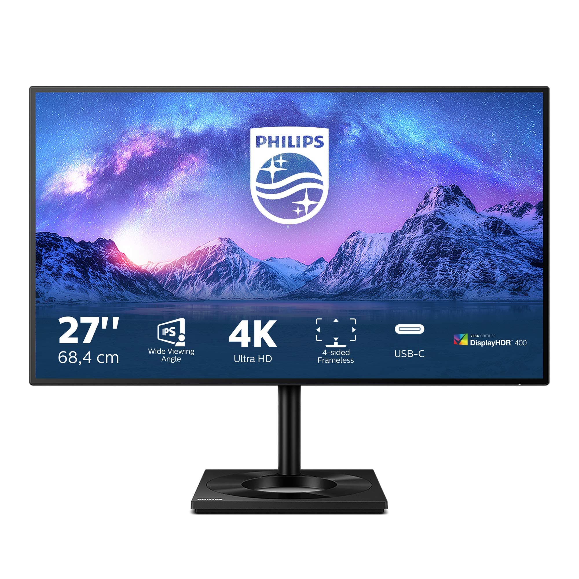 PHILIPS279C9-27 Inch 4K Monitor, 60Hz, 5ms, IPS, USB-C Dock, HDR400, AMD FreeSync, Height adjust, Speakers (3840 x 2160, 400 cd/m², HDMI/DP/USB-C/USB 3.2)