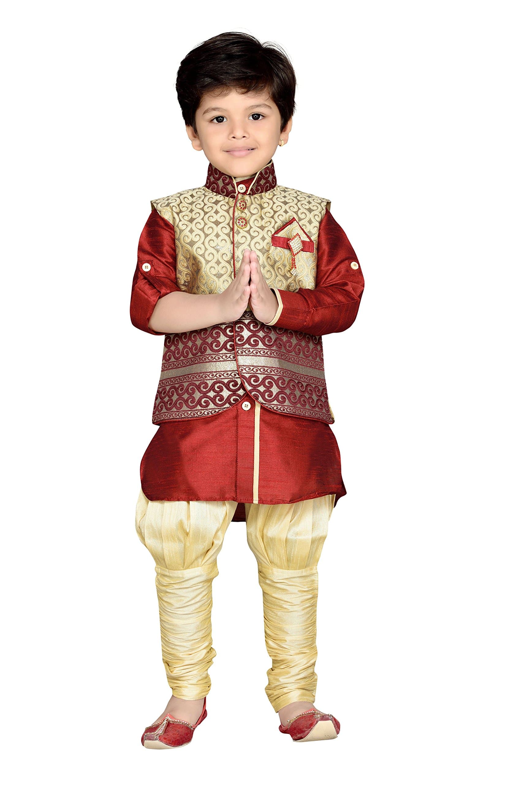 AJ DEZINESBoy's Silk Cotton Kurta, Pyjama And Waistcoat Set