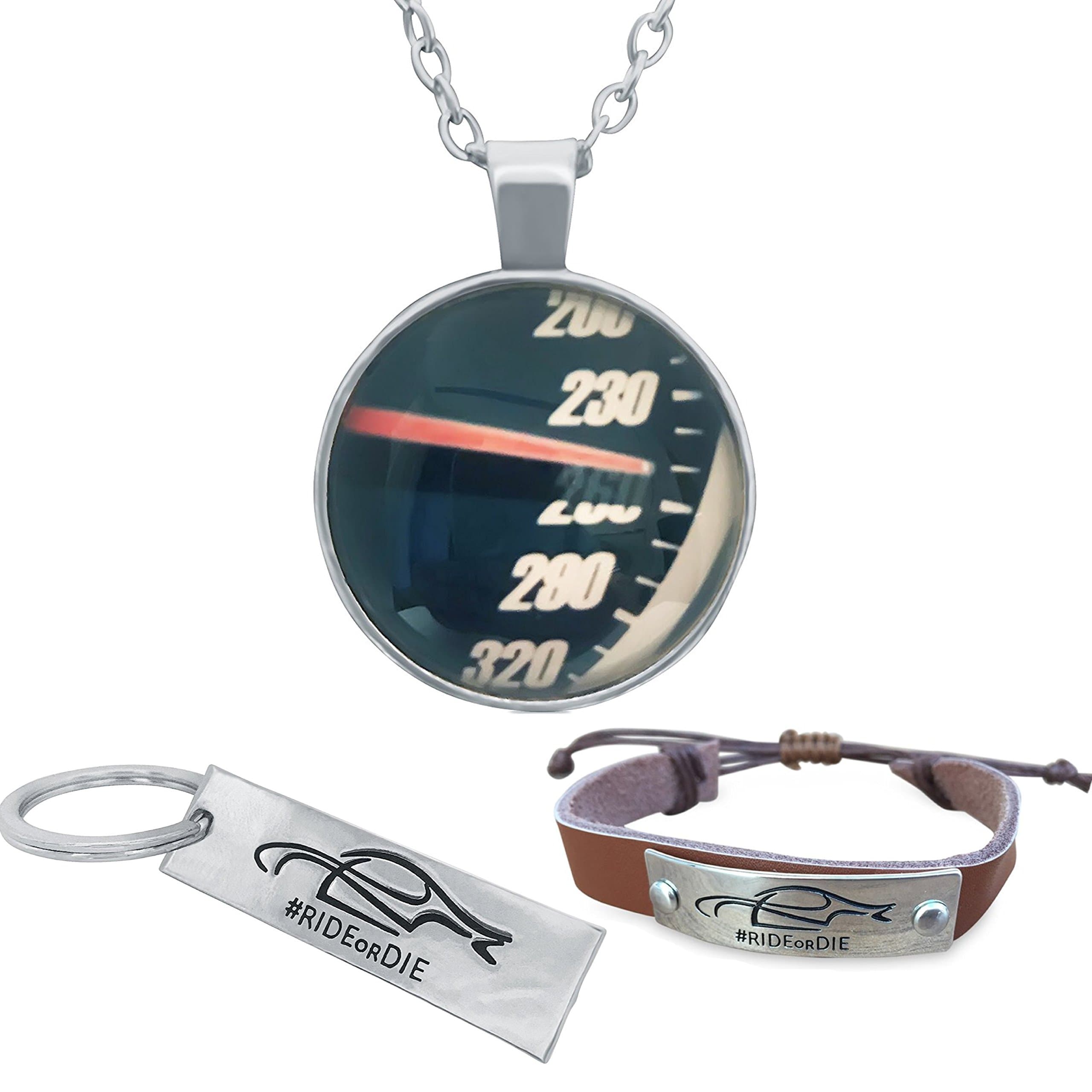 Furious Speed Necklace and Die or Ride Bracelet and Keychain Gift Set