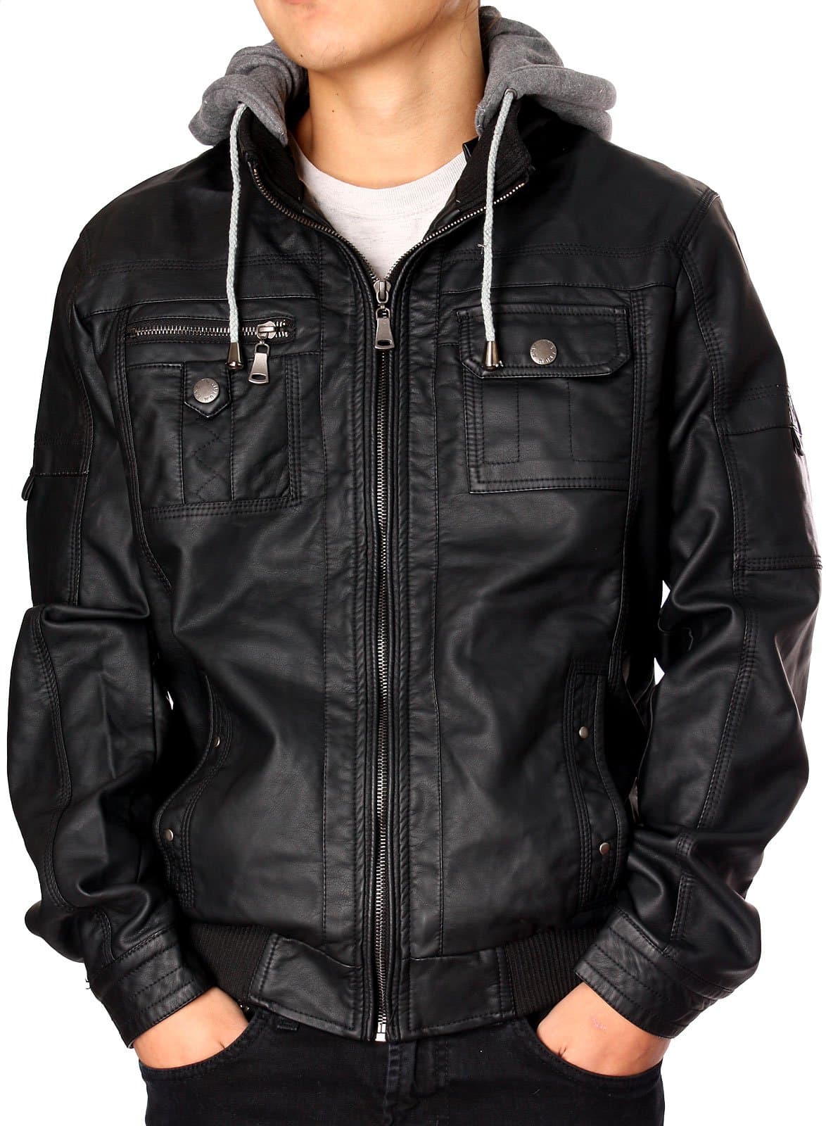 Designer Faux Leather Jacket M9 XL, Black-US Fit