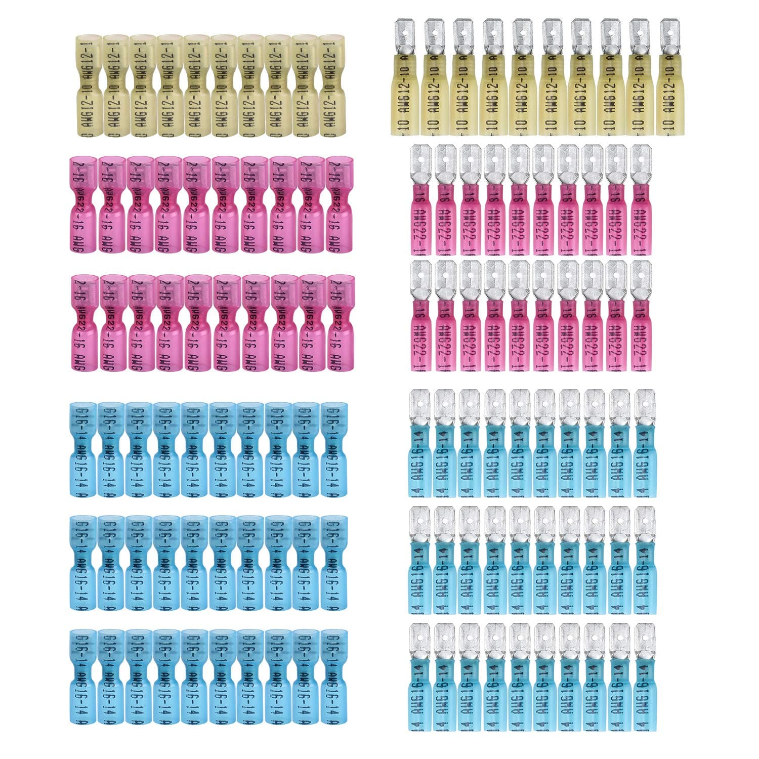 Qishare 120PCS Heat Shrink Spade Connectors - Electrical Spade Terminals - Female Male Wire Connectors - Quick Disconnect Crimp Connector Kit