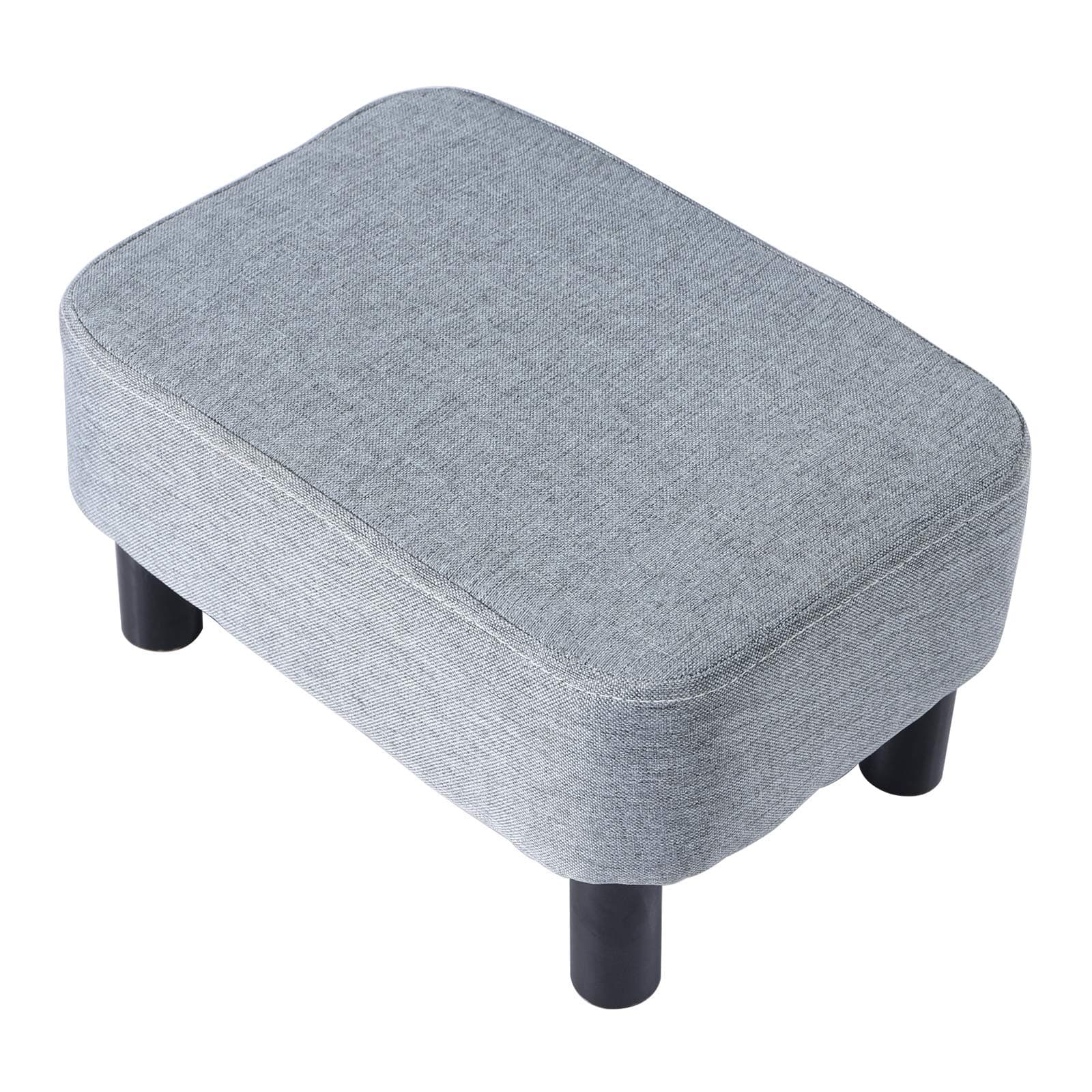 IBUYKE 16.54" Small Footstool Linen Fabric Pouf Ottoman Footrest Modern Home Bedroom Rectangular Stool, with Padded Seat Pine Wood Legs, Gray Blue RF-BD214-D